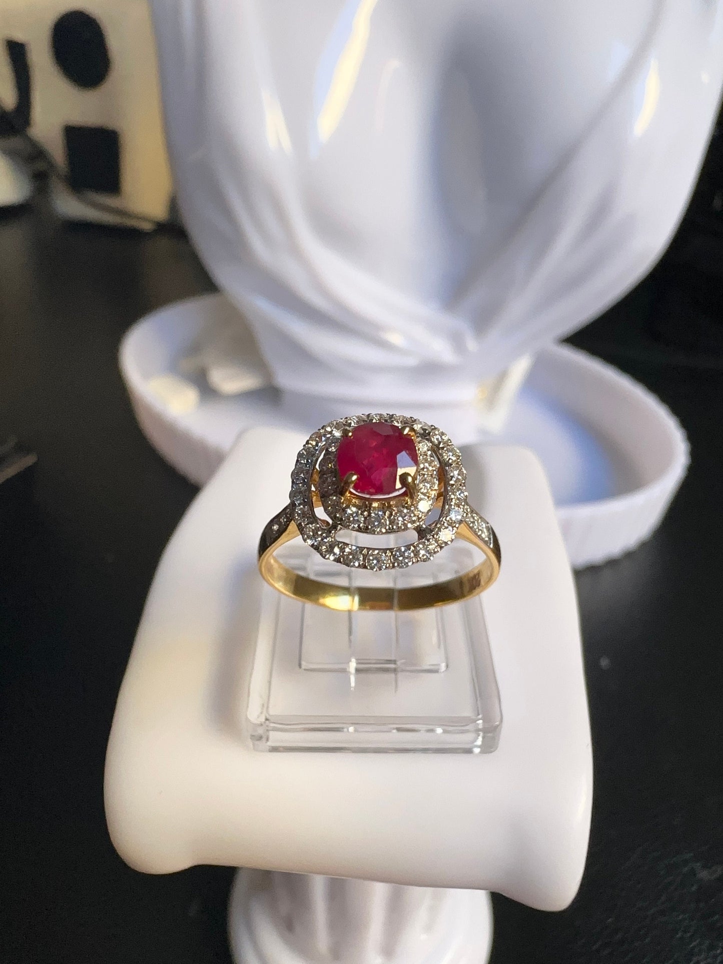 Burmese Natural Unheated Ruby and Natural Diamonds Ring in 20K Solid Gold