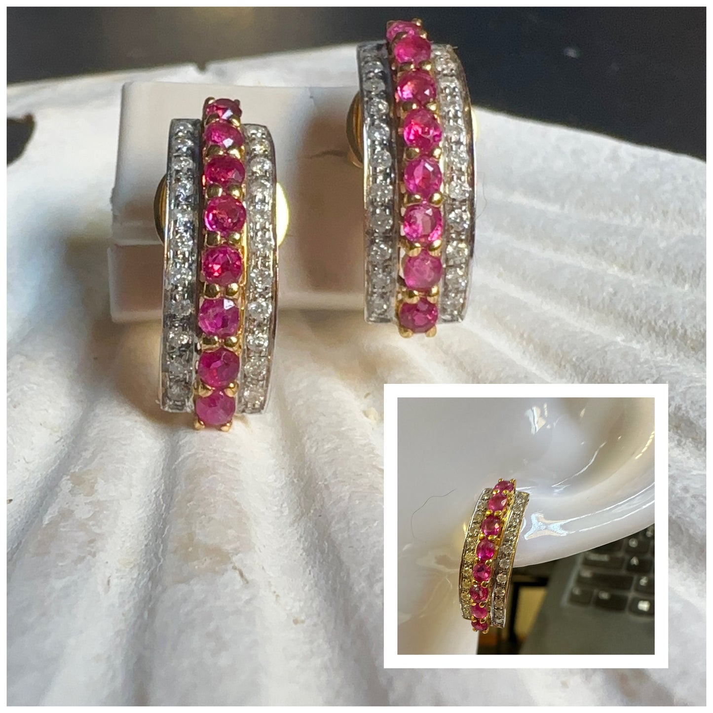 21K Gold with Nature Unheated Burmese Ruby and Diamond Earrings