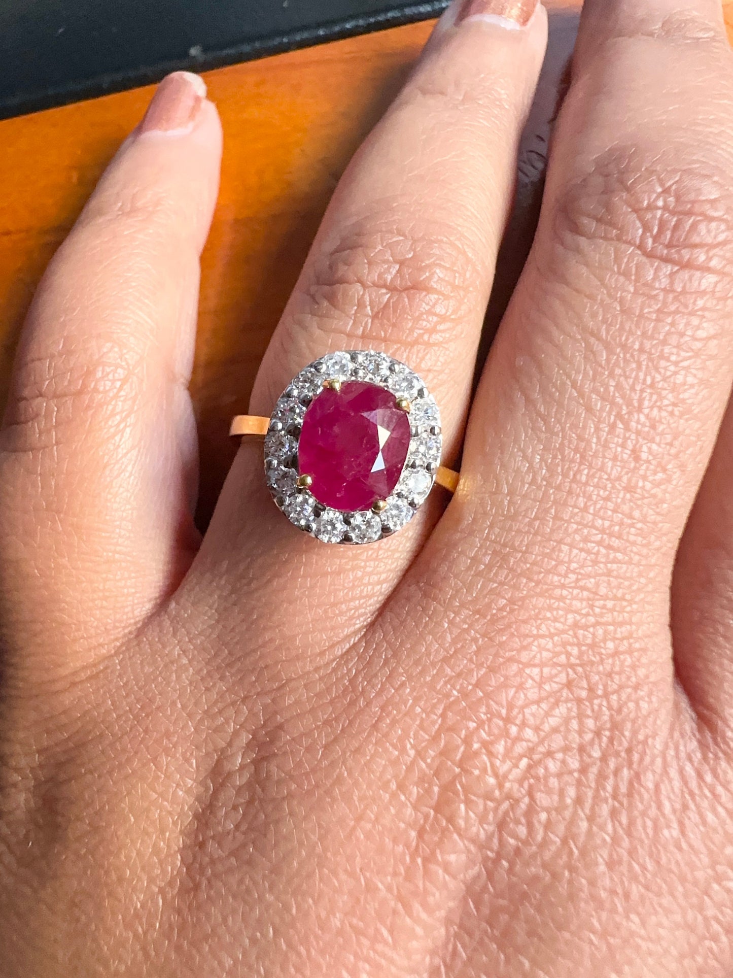 2.8CT Burmese Natural Unheated Ruby and Natural Diamonds Ring in 20K Solid Gold