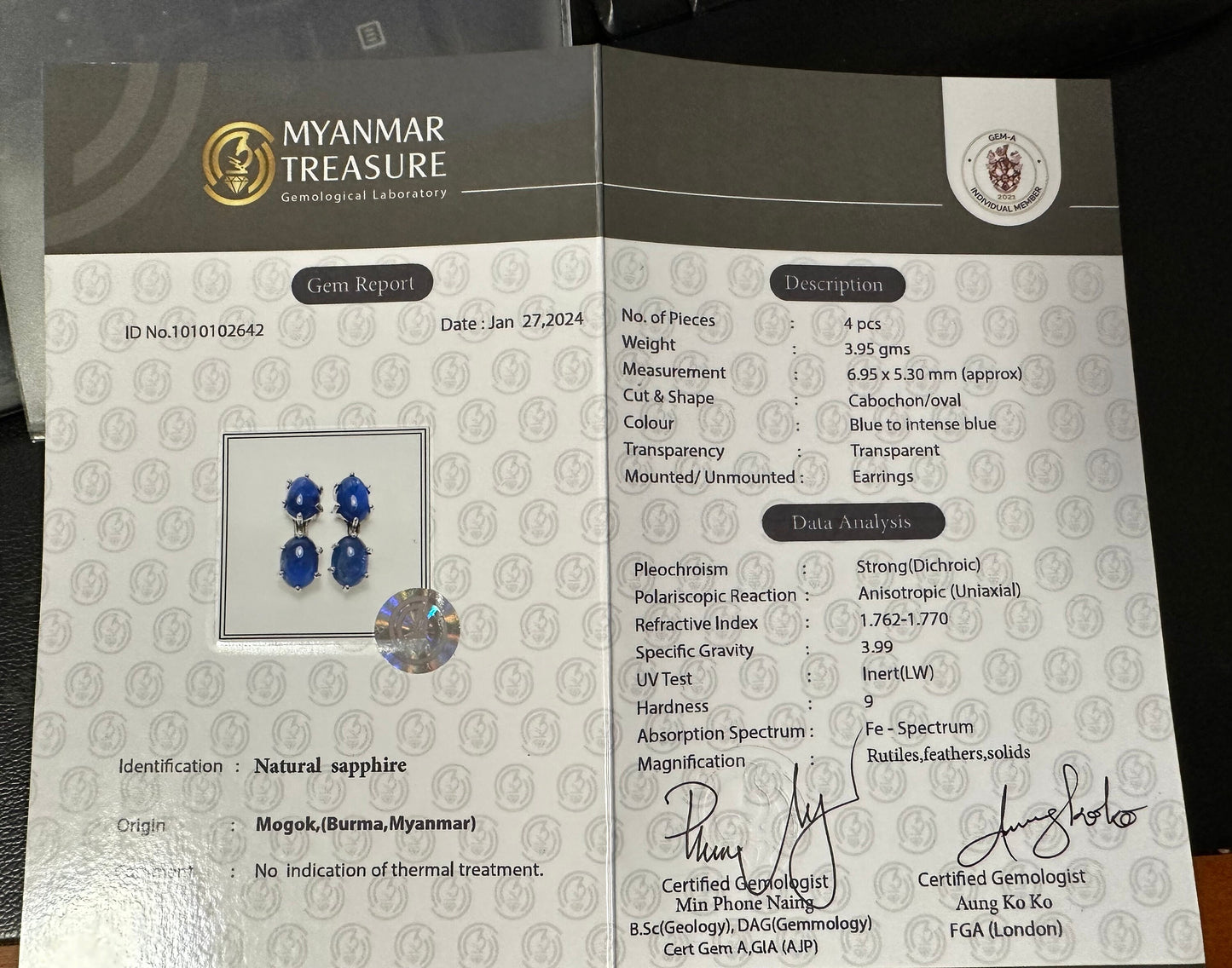 5.3 CT Natural Unheated Burmese (4) Sapphire Cabochons Earring