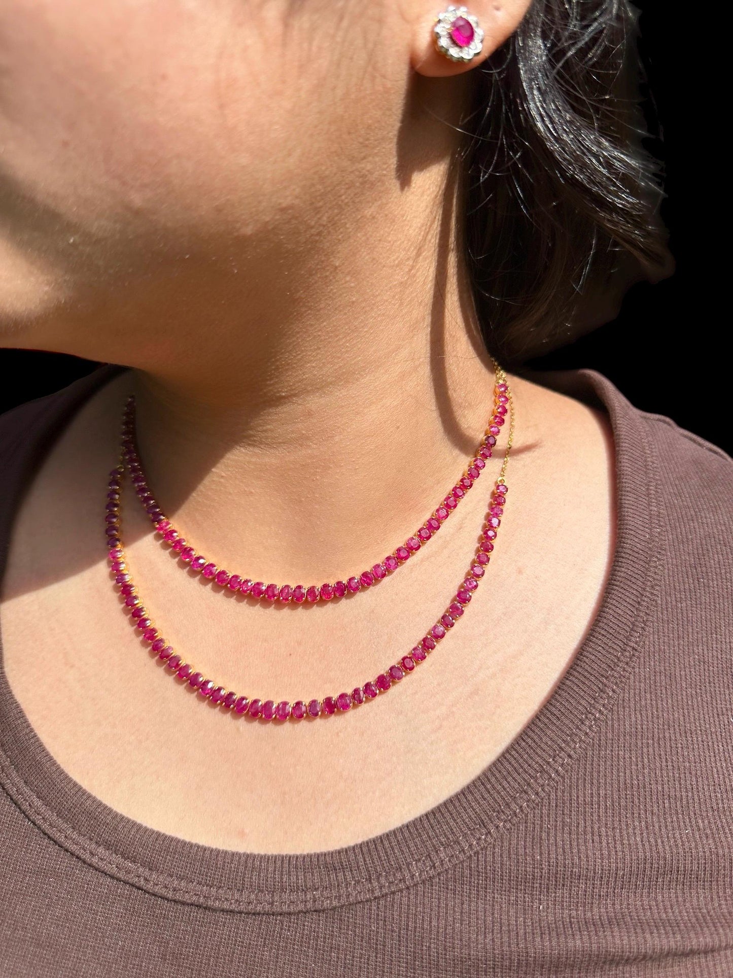 Total 21CT Natural Unheated Burma Ruby necklace/tennis necklace in 20K Gold