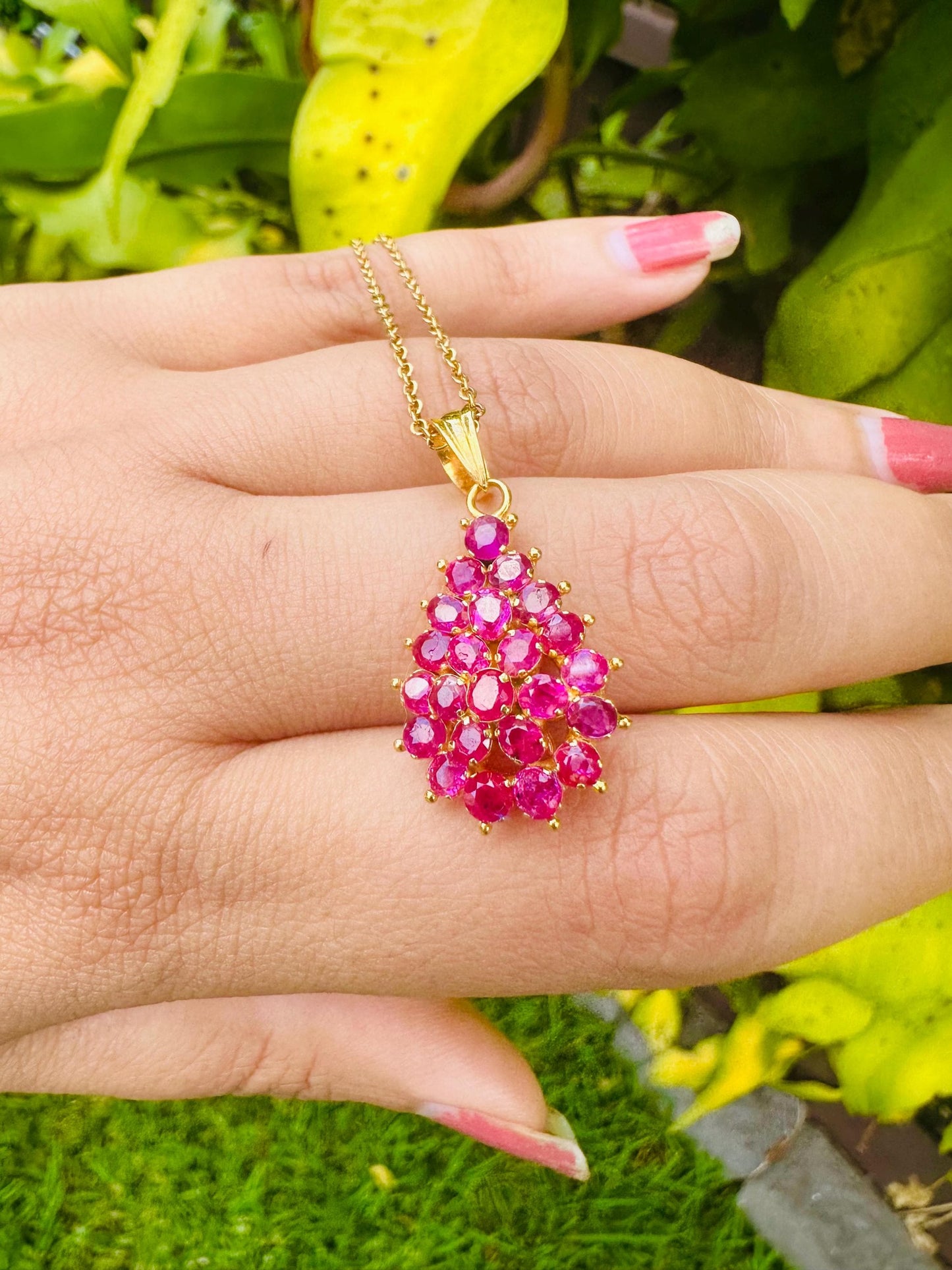 Beautiful Teardrop pendant in Natural Unheated Burmese Ruby (total 4 carats) and 20K Solid Gold