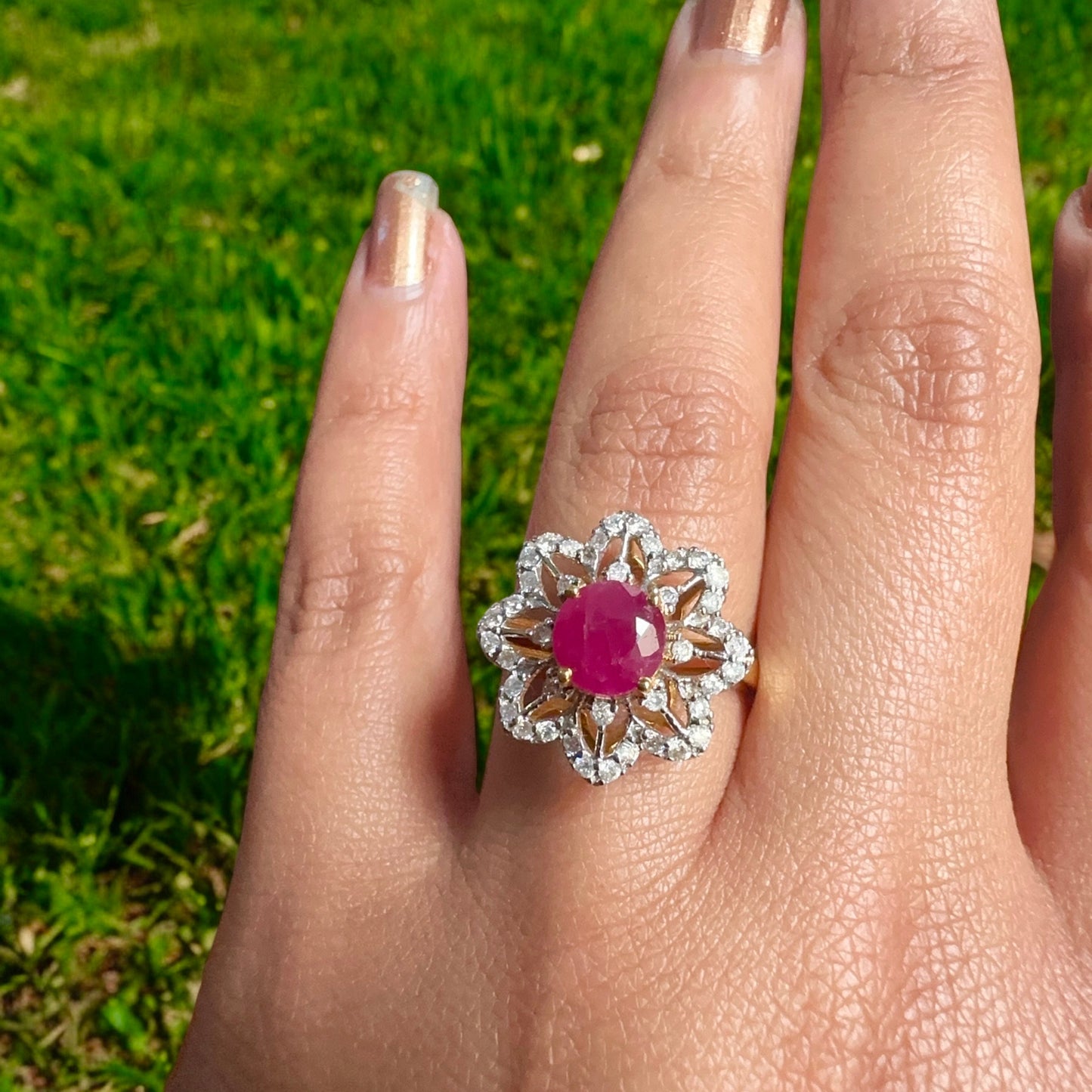 Burmese Natural Unheated Ruby (1.32CT) and Natural Diamonds Ring in 20K Solid Gold