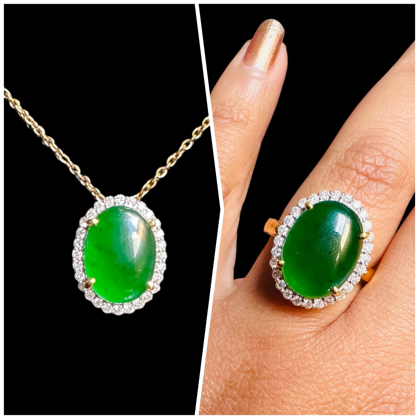 Two way of Pendant or Ring in Natural Unheated Burmese Jadeite Jade(Type A) (6CT) with Natural Diamonds and 18K Solid Gold.