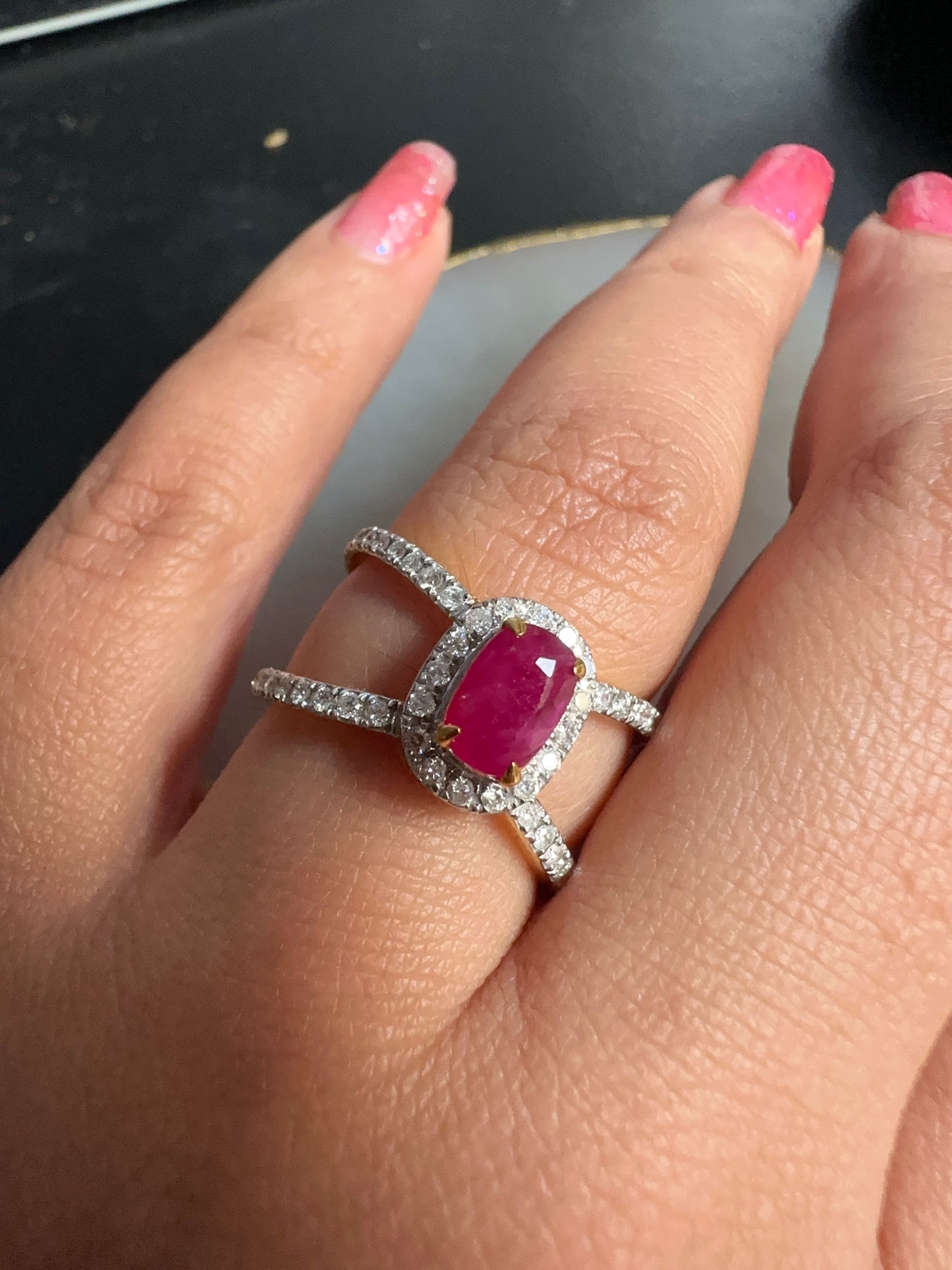 Beautiful Burmese Natural Unheated Ruby (1.0CT) and Natural Diamonds Ring in 20K Solid Gold