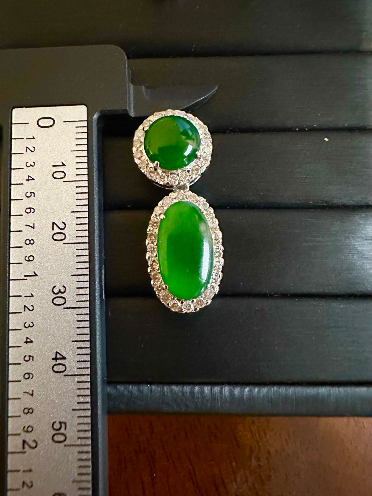 Two Step Drop Pendant Natural Untreated Burmese Jadeite & Diamonds