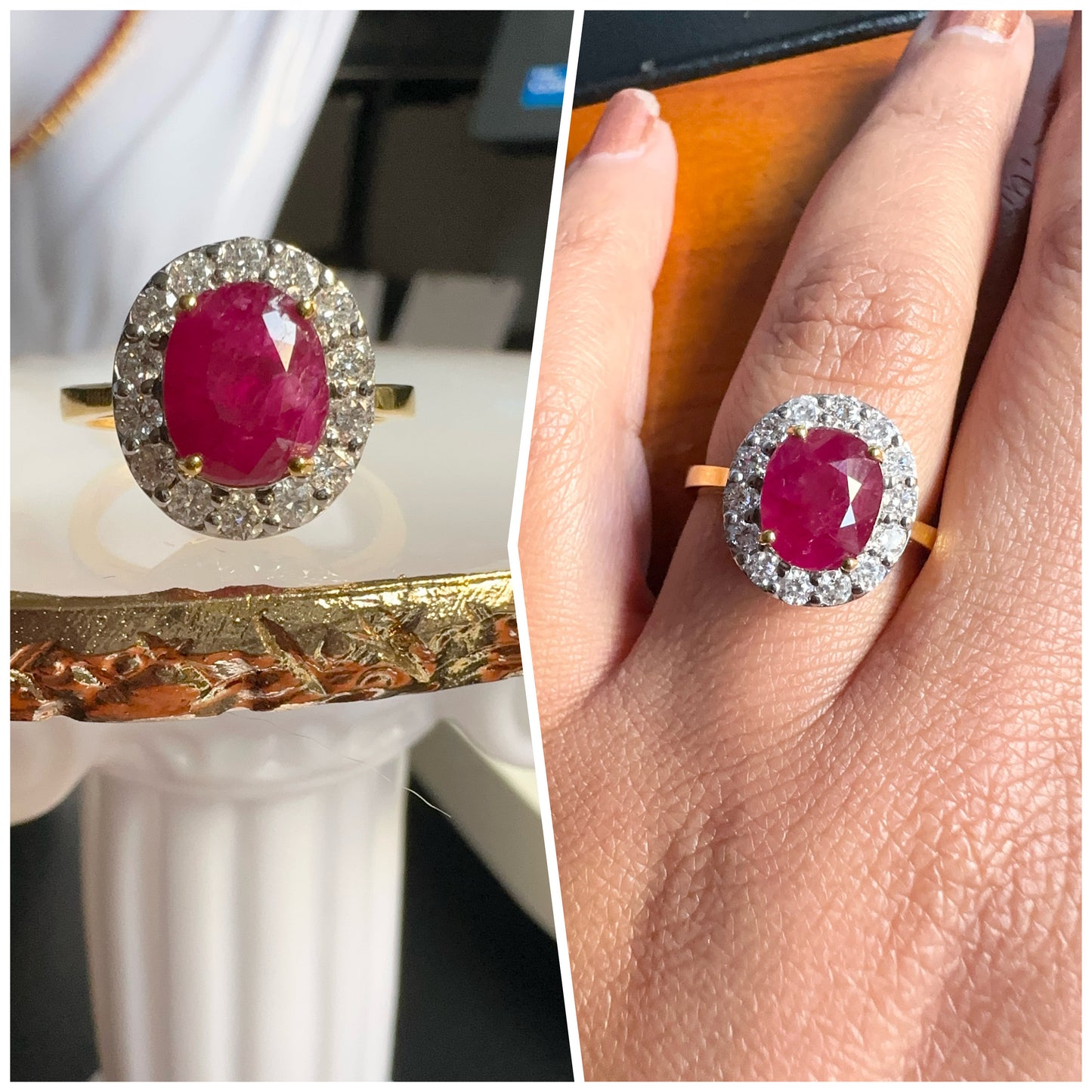 2.8CT Burmese Natural Unheated Ruby and Natural Diamonds Ring in 20K Solid Gold