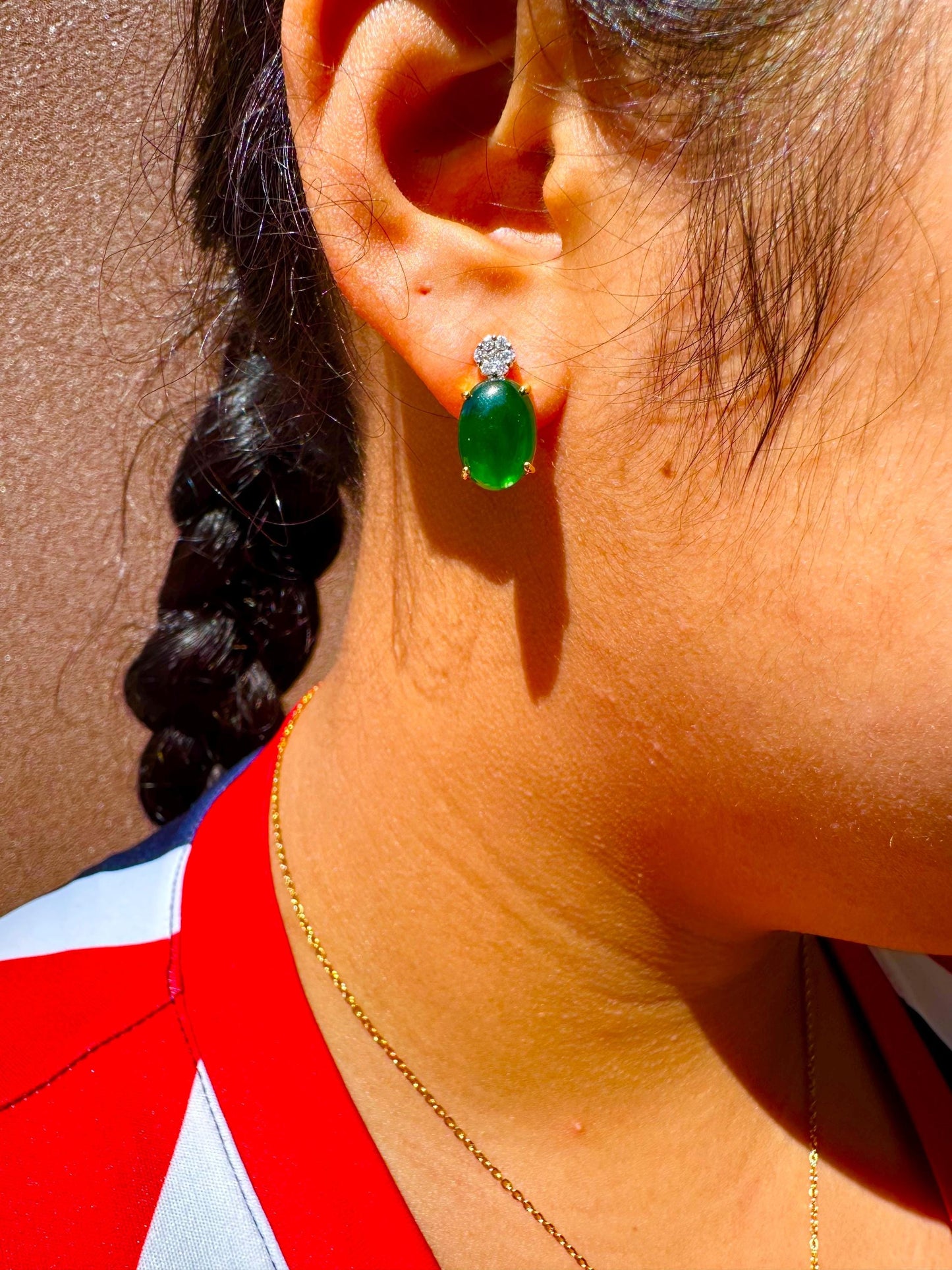 Elegant Earrings in Natural Unheated Burmese Jadeite Jade(Type A) (6.02CT) with Natural Diamonds and 18K Solid Gold.