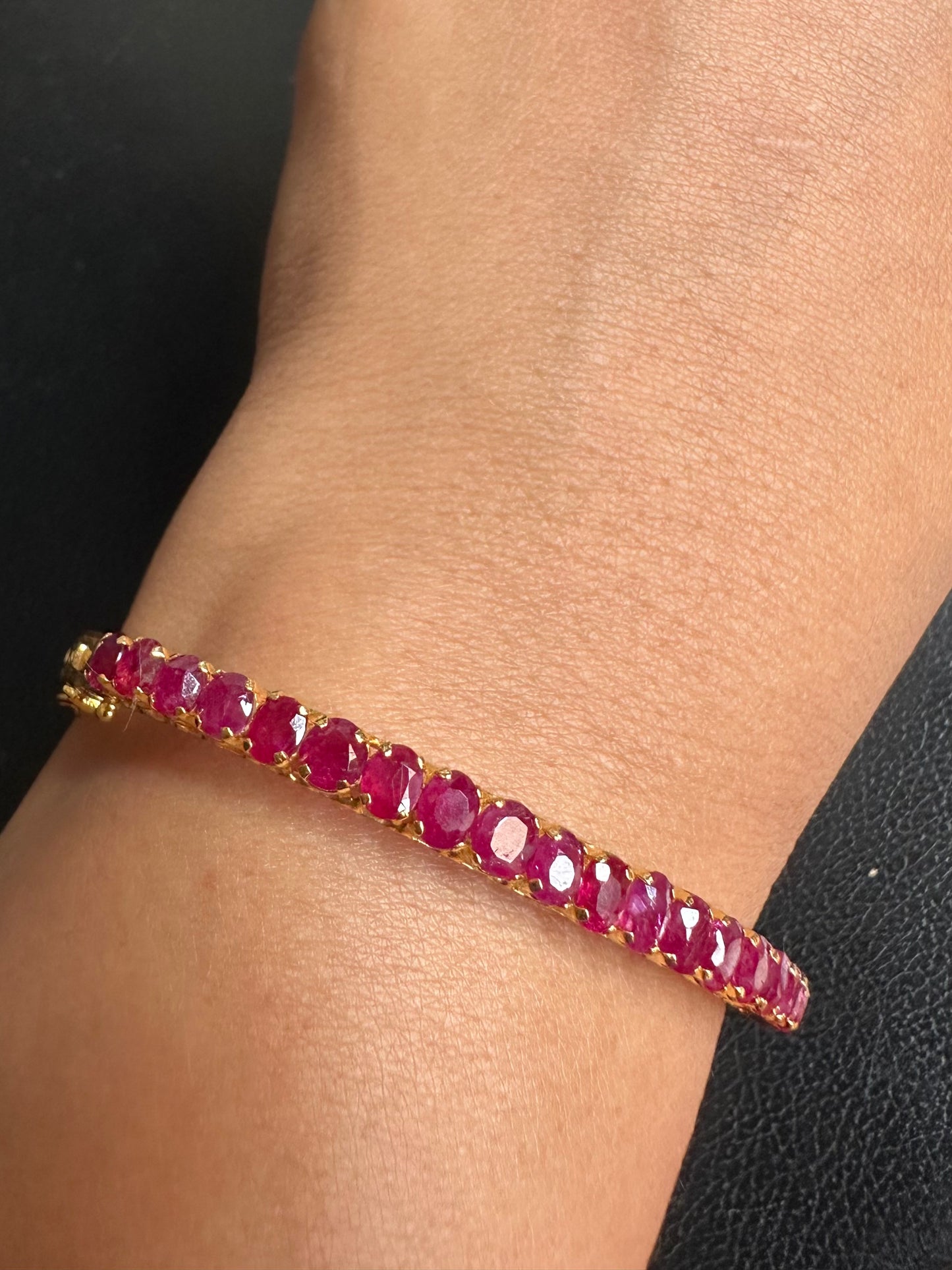 Natural Unheated Burmese Rubies (8.25CT) Bangle in 20K Solid Gold