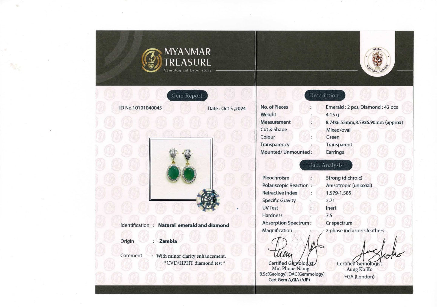Timeless Natural Emerald & Diamond Dangle Earrings in 20K Solid Gold