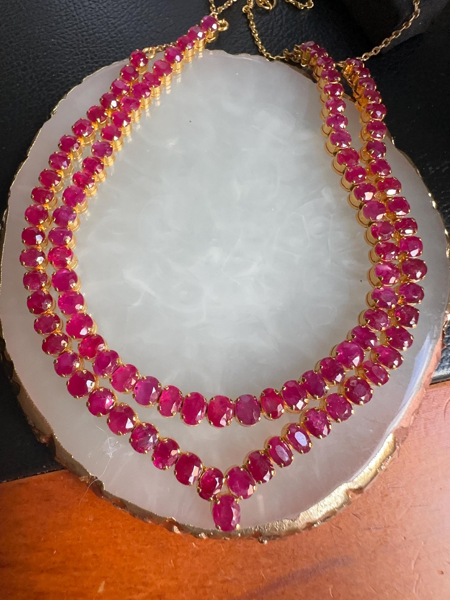 Total estimated 20CT Natural Unheated Burma Ruby necklace/tennis necklace in 20K Gold