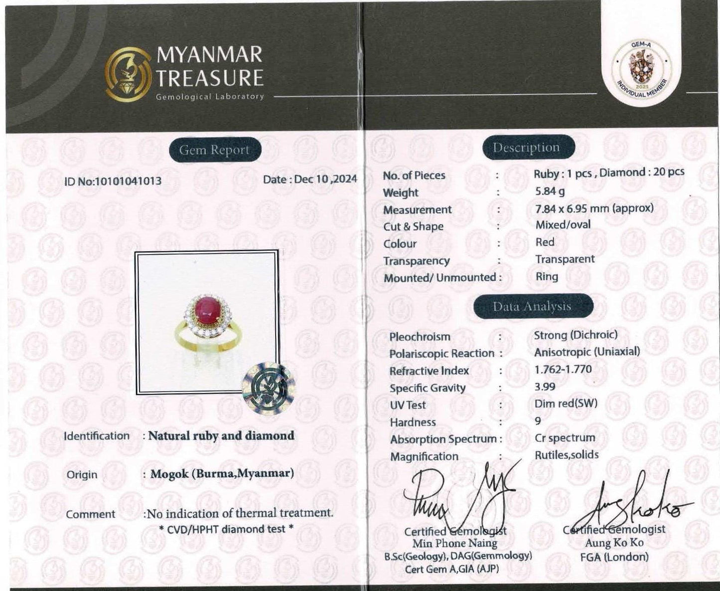 2 Ways Style - Ring or Pendant with Burmese Natural Unheated Ruby (2.5 Carats) and Natural Diamonds