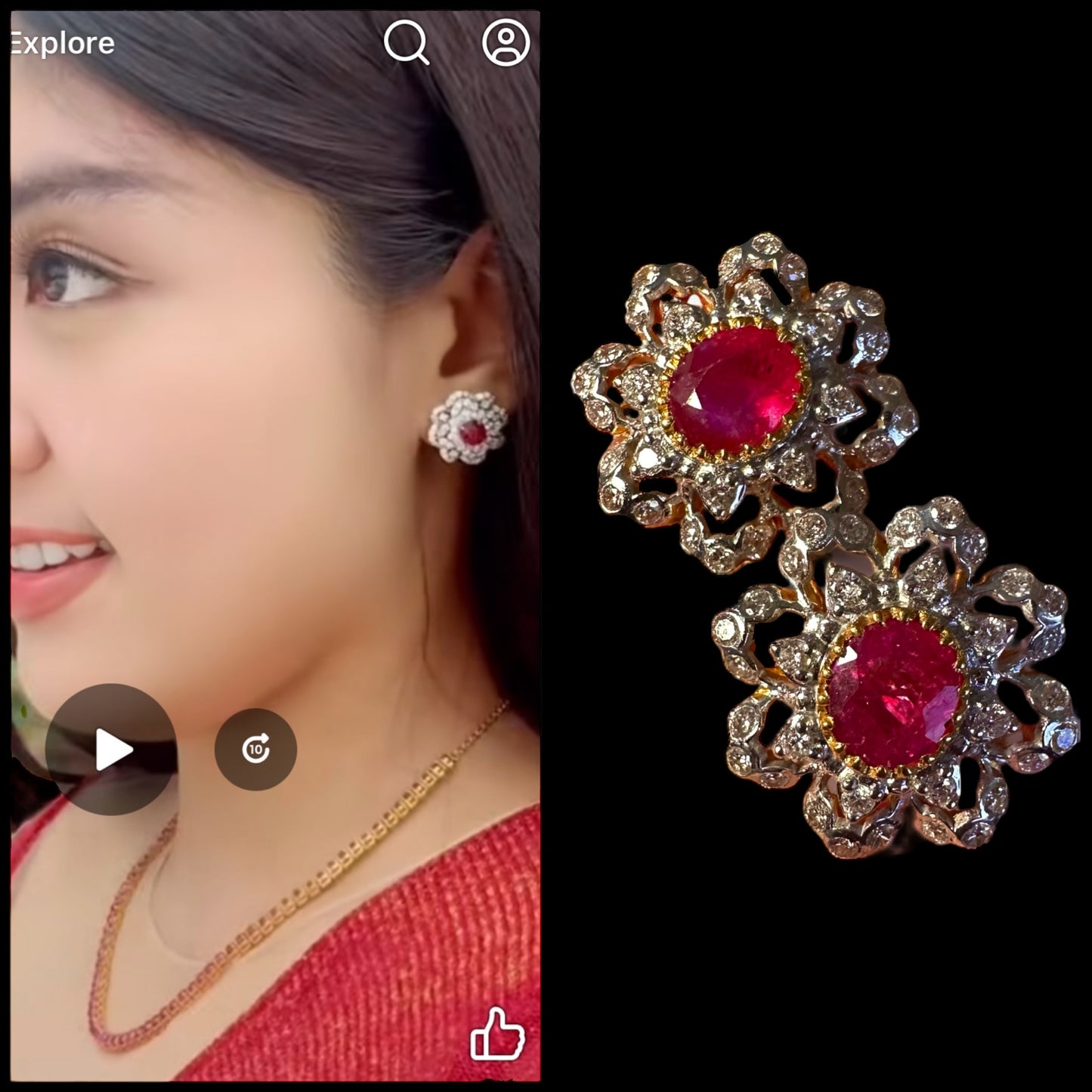Vintage Bloom โ Natural Unheated Burmese Ruby & Diamond Floral Earrings in 20K Solid Gold