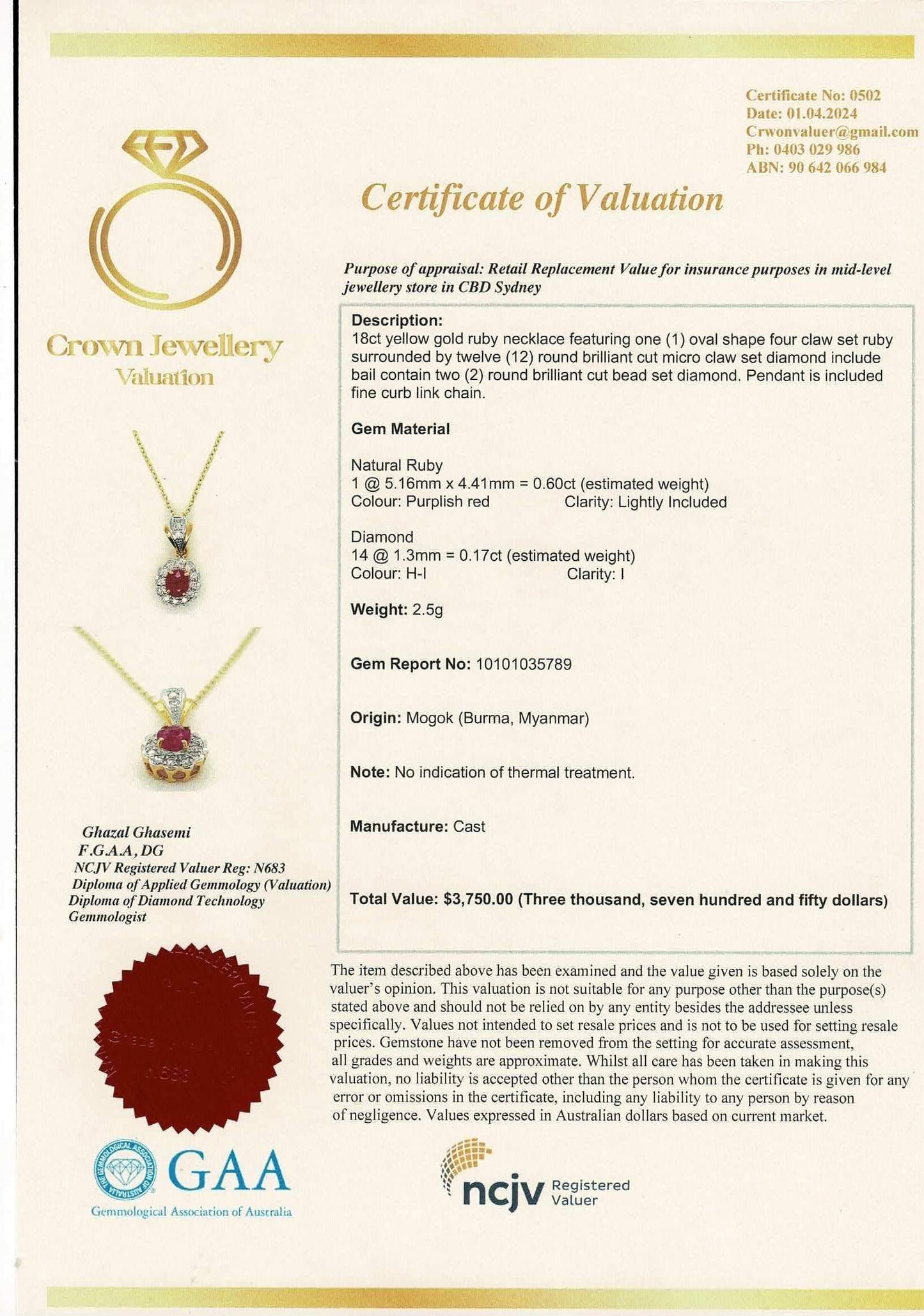 Stunning Earring & Necklace Set -Featuring Natural Unheated Burmese Ruby and Natural Diamond Earrings in 20K Solid Gold.