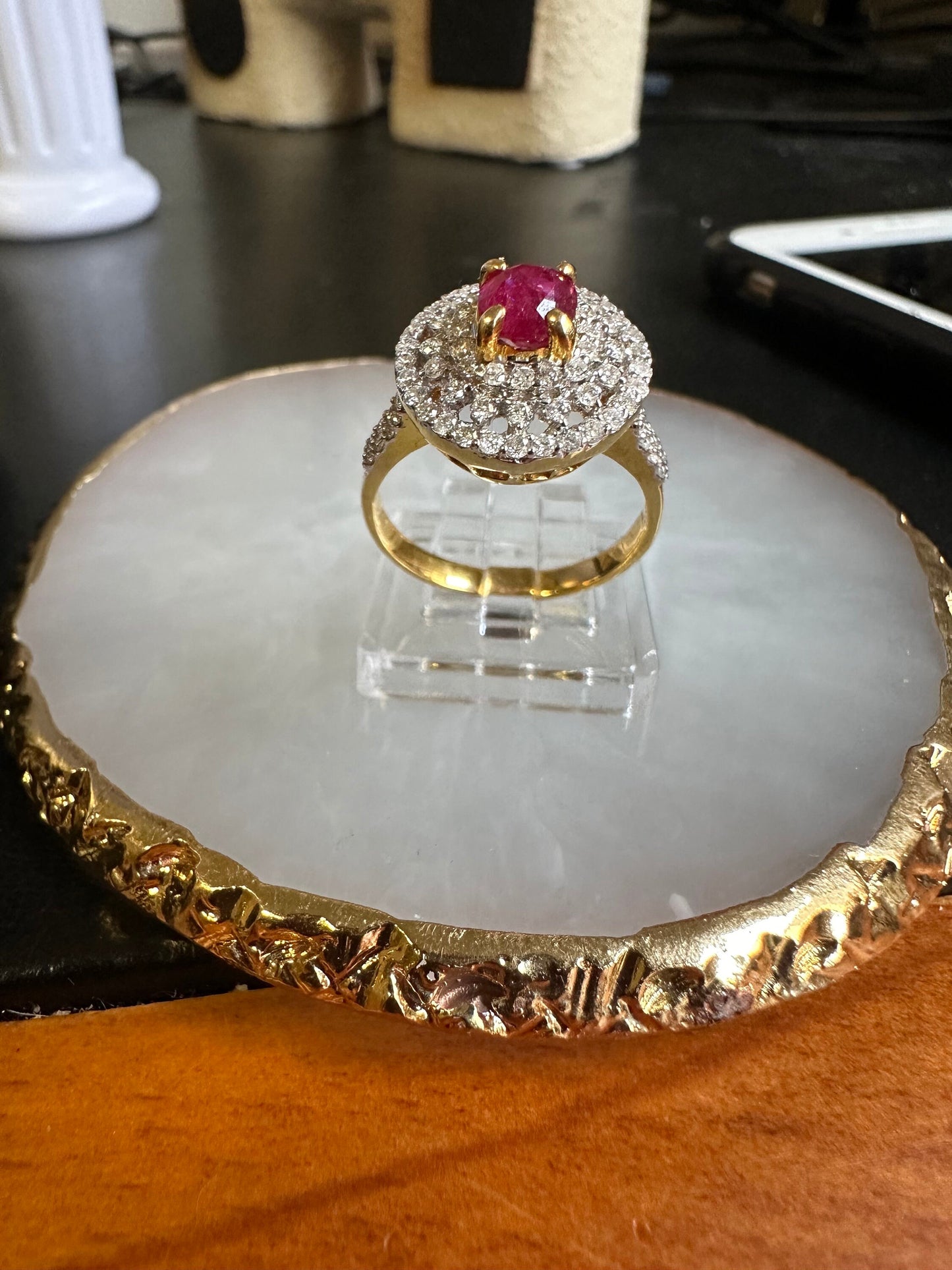 Burmese Natural Unheated Ruby (1.04CT) and Natural Diamonds Ring in 18K Solid Gold