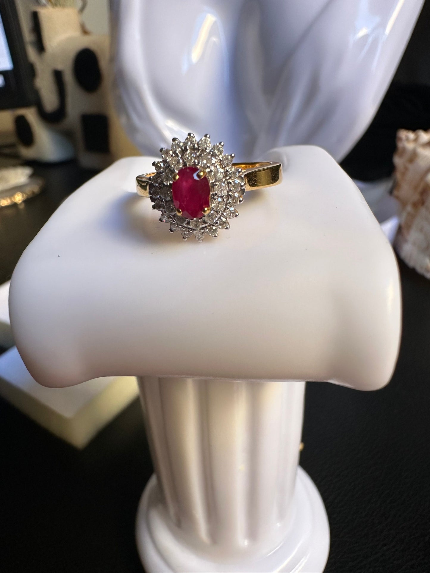 Burmese Natural Unheated Ruby and Natural Diamonds Ring in 20K Solid Gold