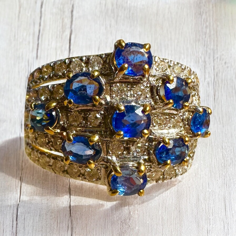 Unisex Natural Diamonds and Natural Unheated Sapphires (2CT) Ring in 20K Solid Gold