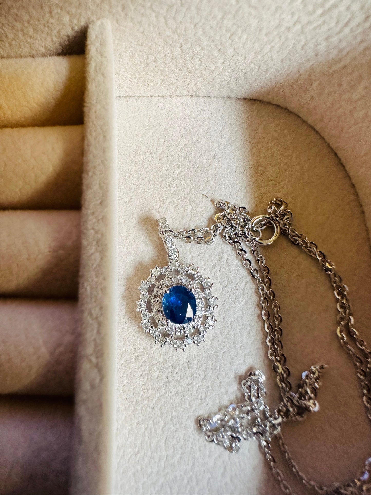 Natural Unheated Burmese Sapphire and natural Diamond Pendant