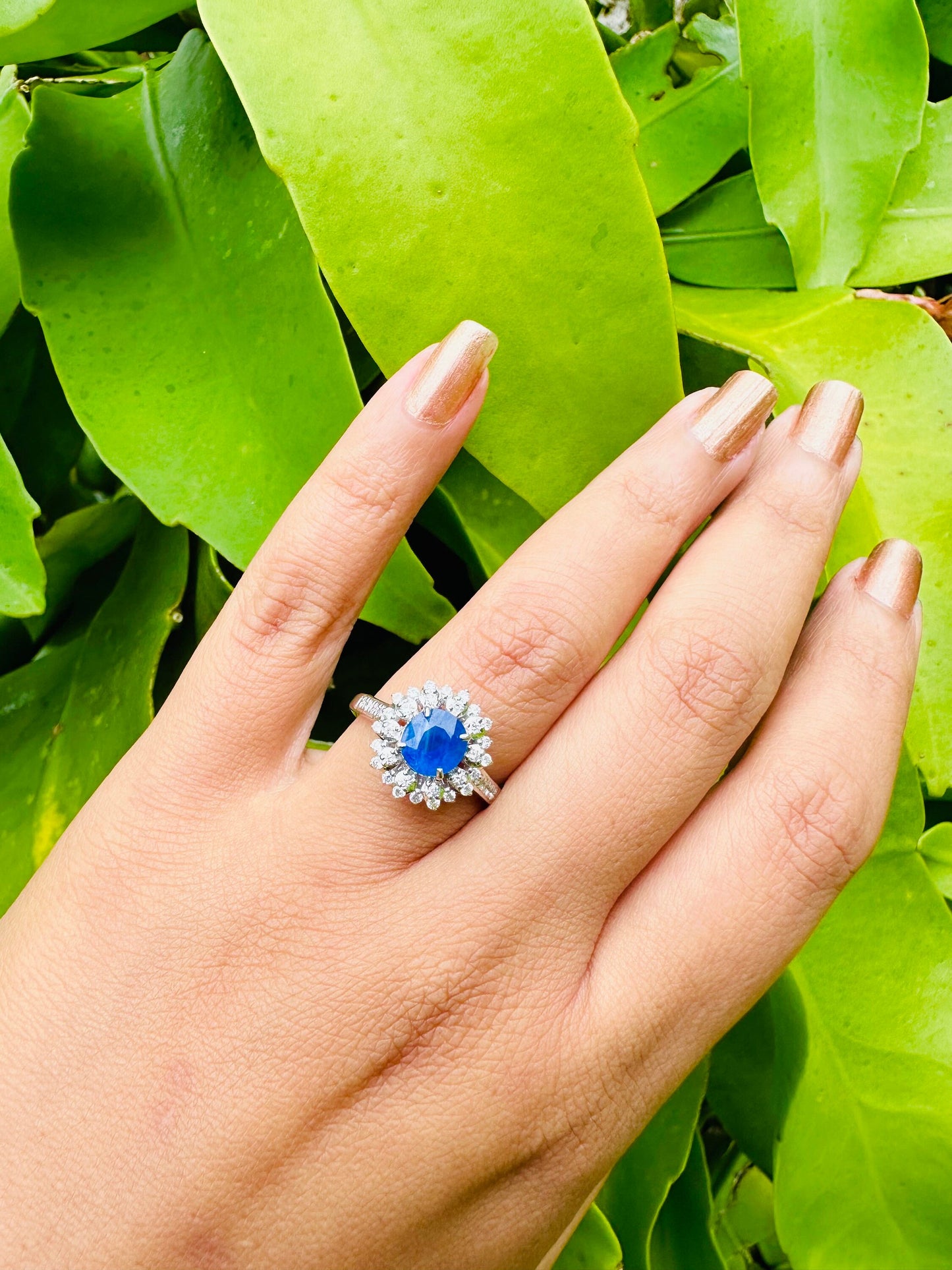1.63 CT Natural Unheated Burmese Sapphire and natural Diamond Ring