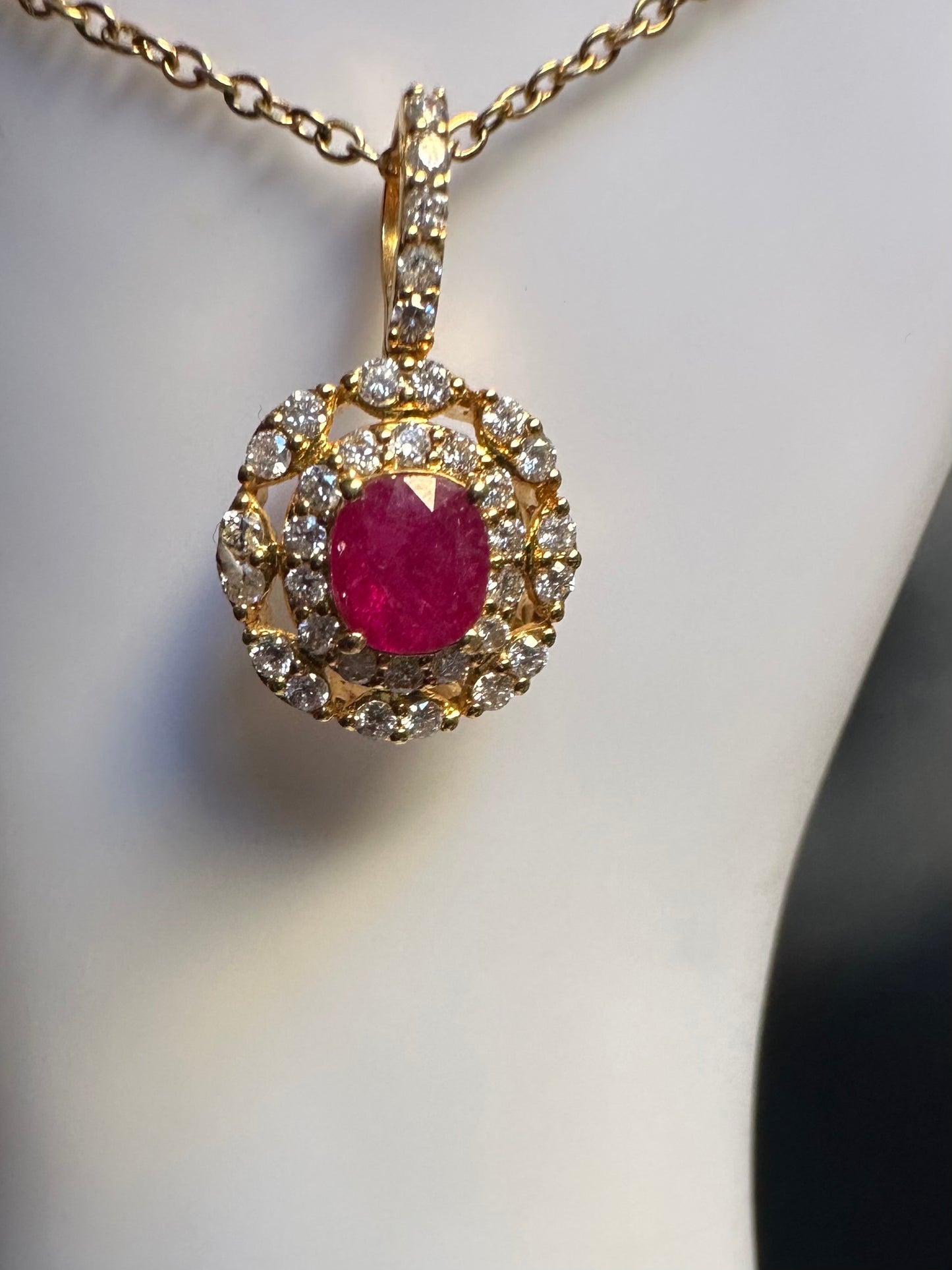 Natural Burmese Unheated Ruby & Diamond Halo Pendant (Matching Earrings Available)