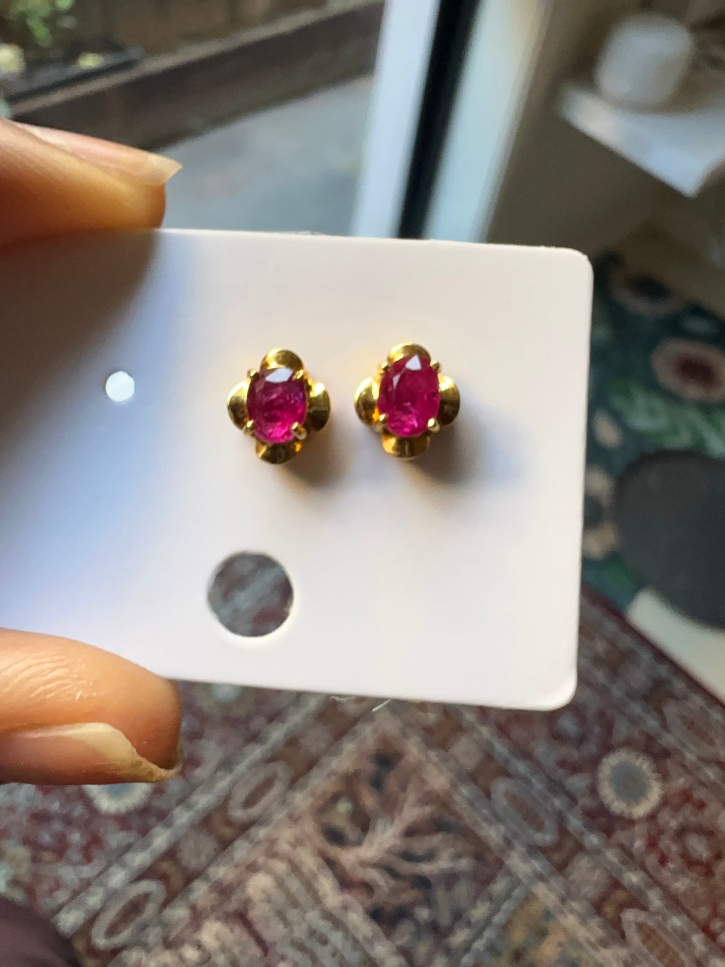 Timeless Nature Unheated Burmese Ruby Earrings Stud– 18K Solid Gold