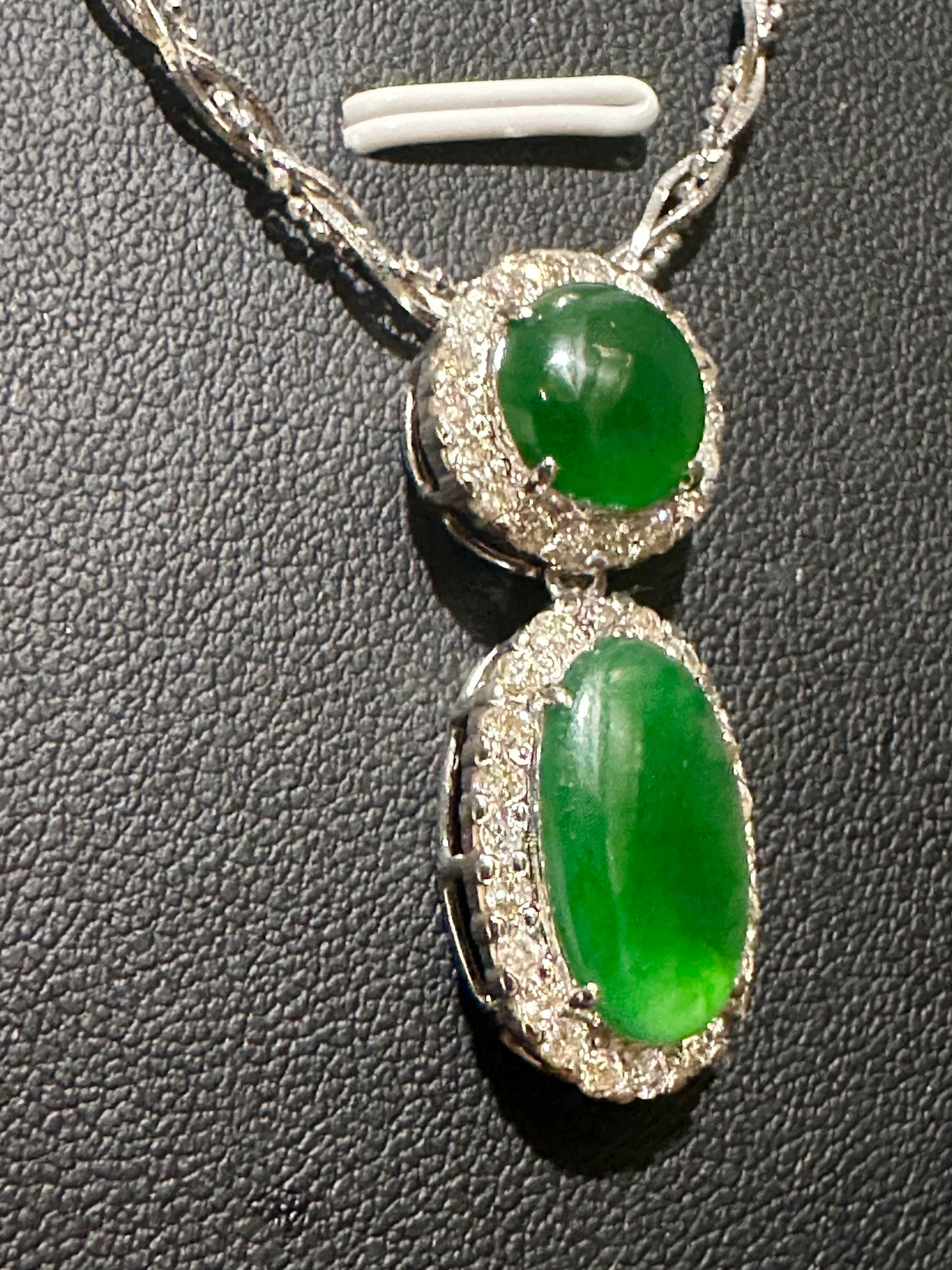 Two Step Drop Pendant Natural Untreated Burmese Jadeite & Diamonds