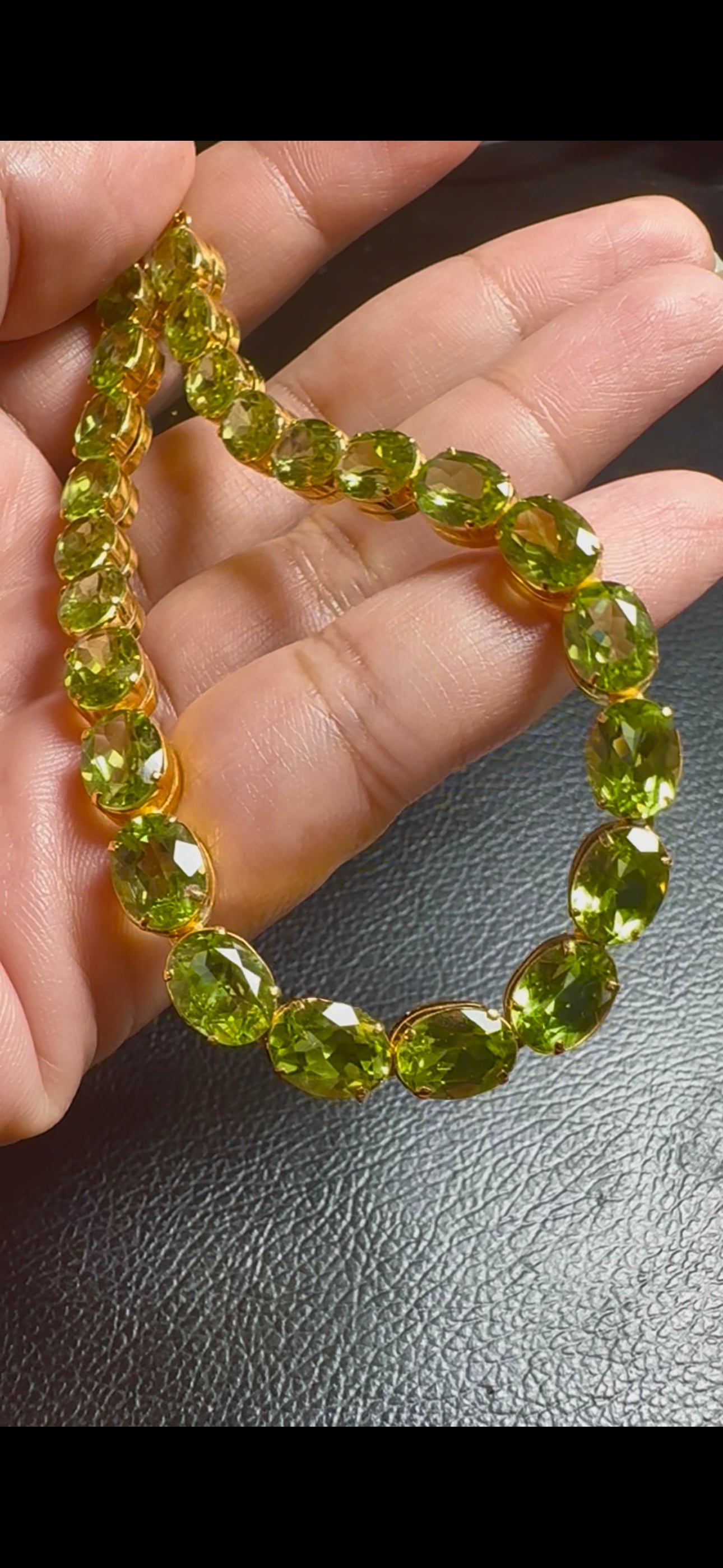 Natural Unheated Burmese Peridot (31.55 CT) Tennis Necklace in 18K Solid Gold