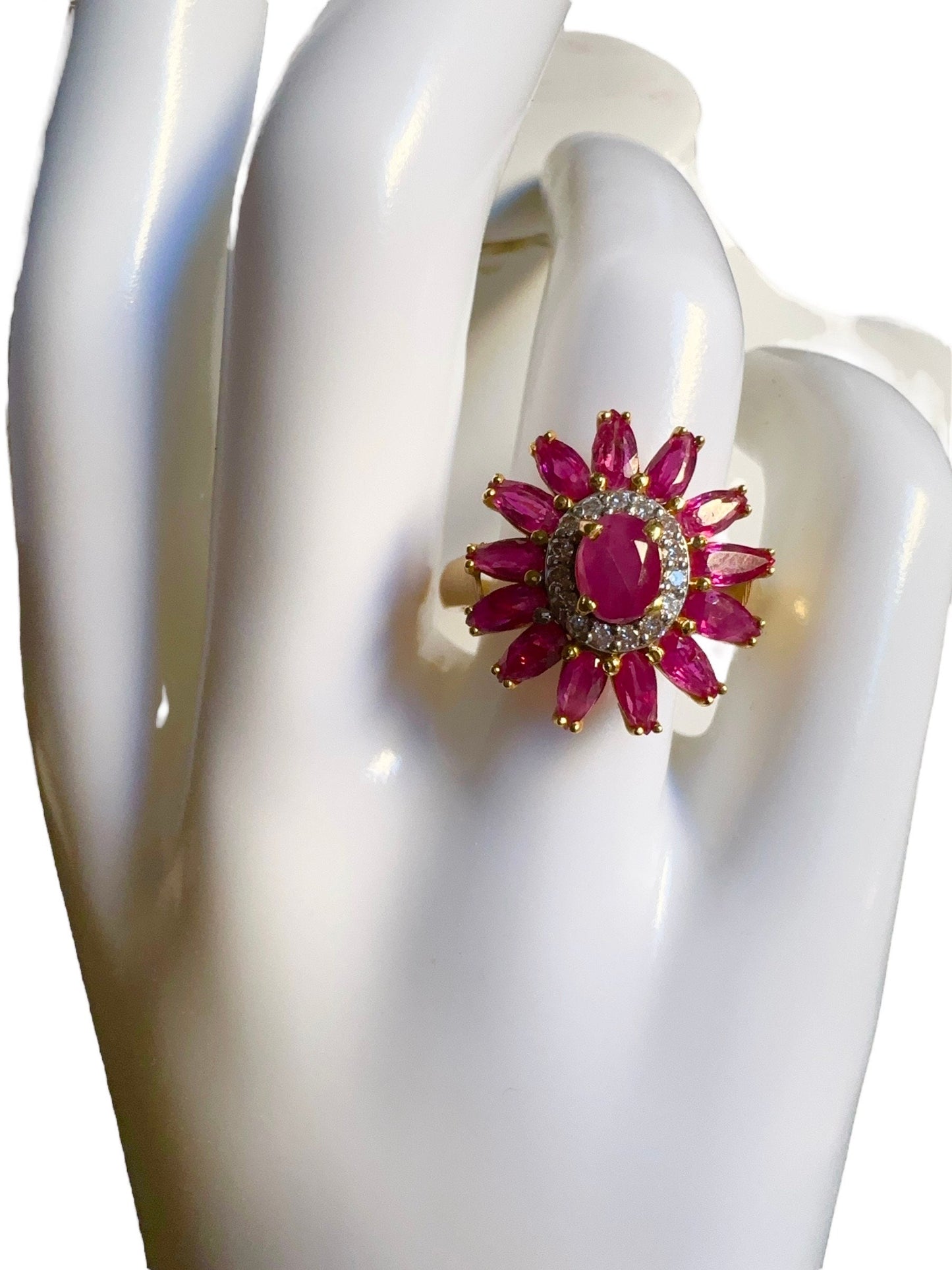 Vintage Sunflower Design Burmese Natural Unheated Ruby (2.65CT) and Diamonds Ring in 20K Solid Gold