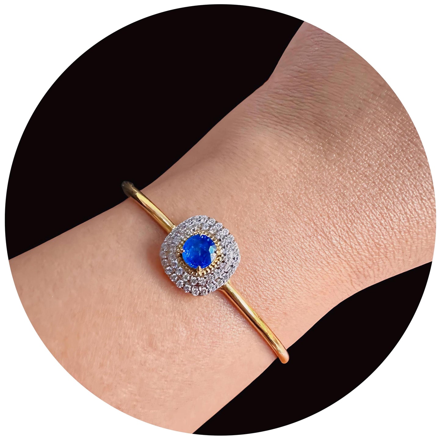 Natural Unheated Burmese Sapphire and Natural Diamonds Bangle in 18K Solid Gold