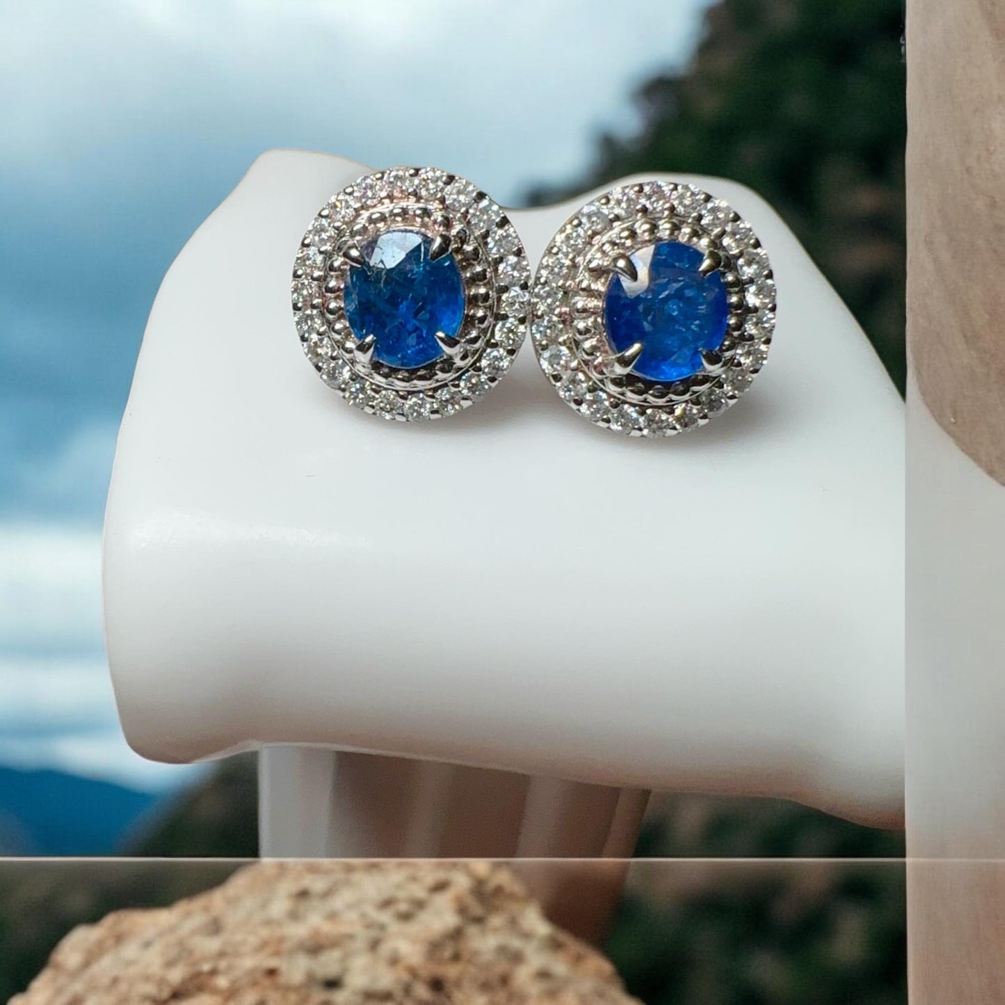 2.20 CT Burmese Natural Unheated Sapphires & Diamond Earring with 18K Solid White Gold