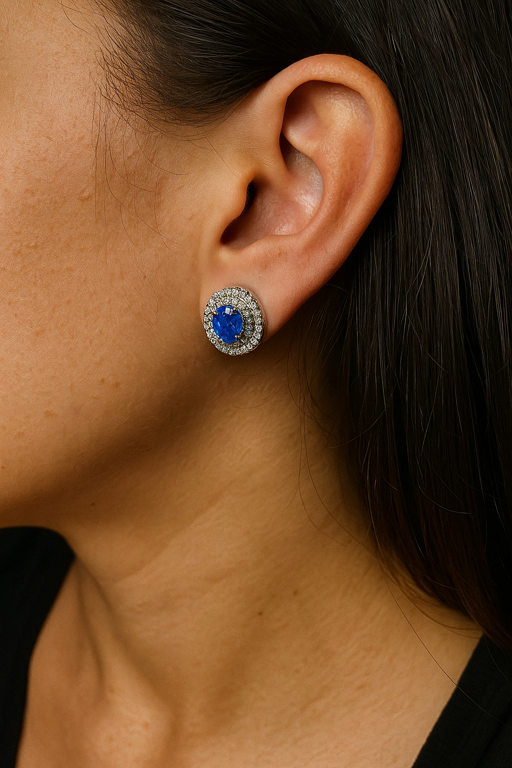 2.20 CT Burmese Natural Unheated Sapphires & Diamond Earring with 18K Solid White Gold