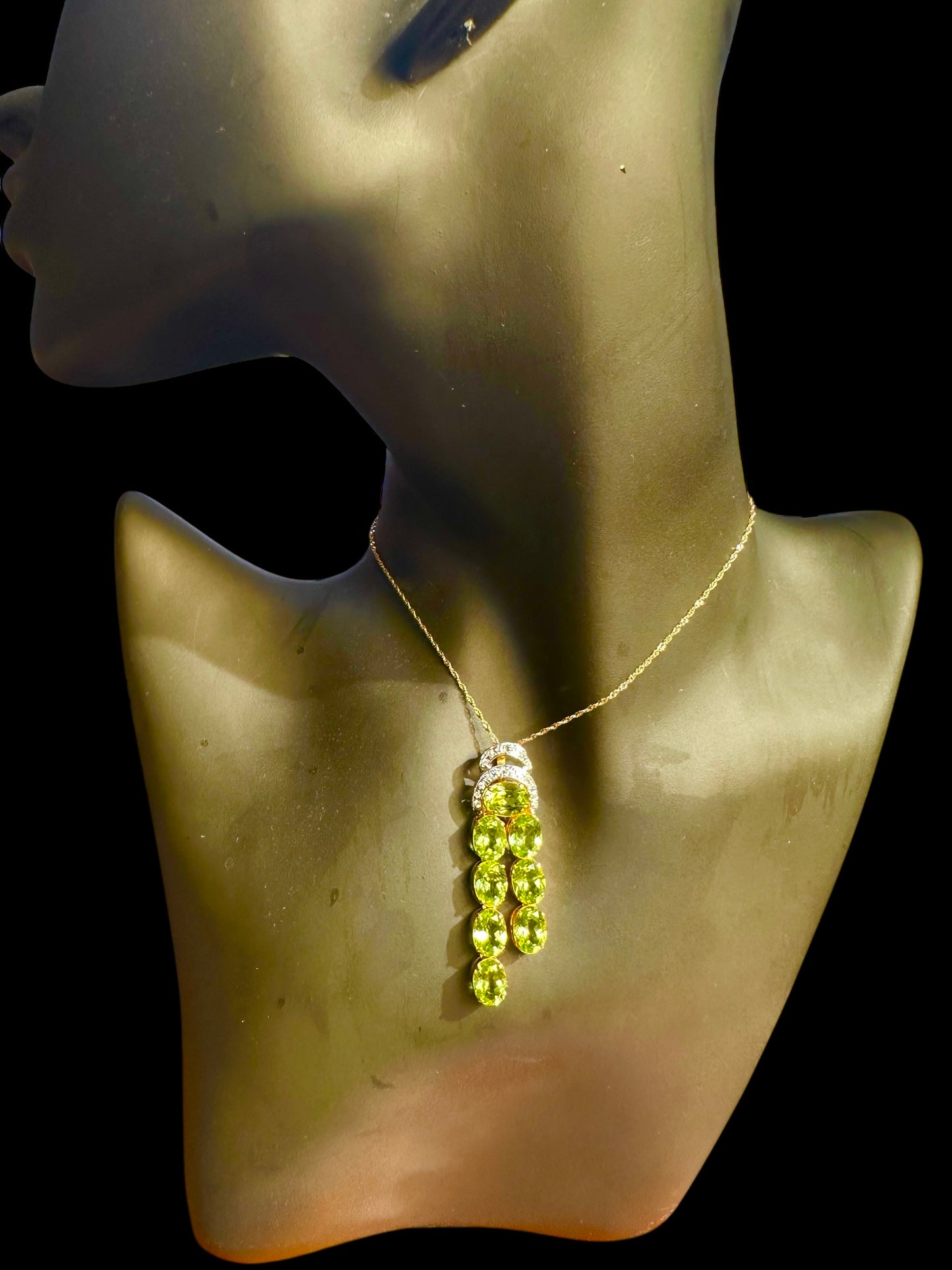 Natural Unheated Burmese Peridot (11 CT) and Natural Diamonds Pendant in 18K Solid Gold