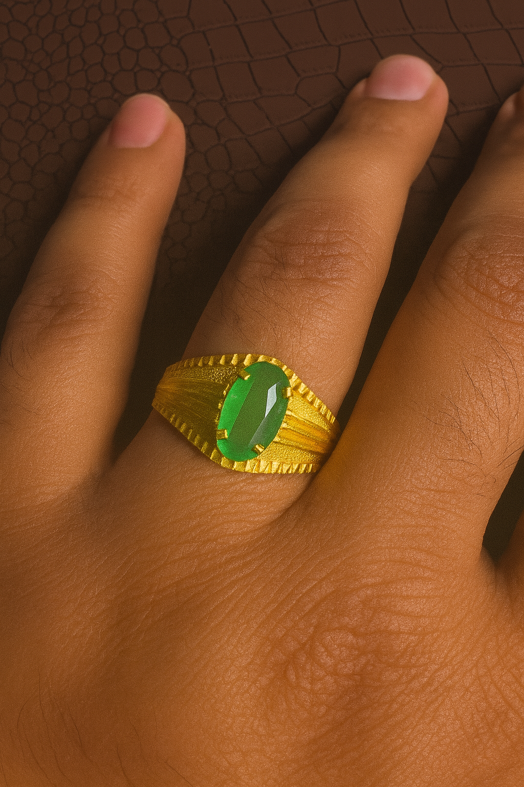 Unisex Ring - Apple Green Natural Untreated Burmese Jadeite Jade (Type A) in 22K Solid Gold.