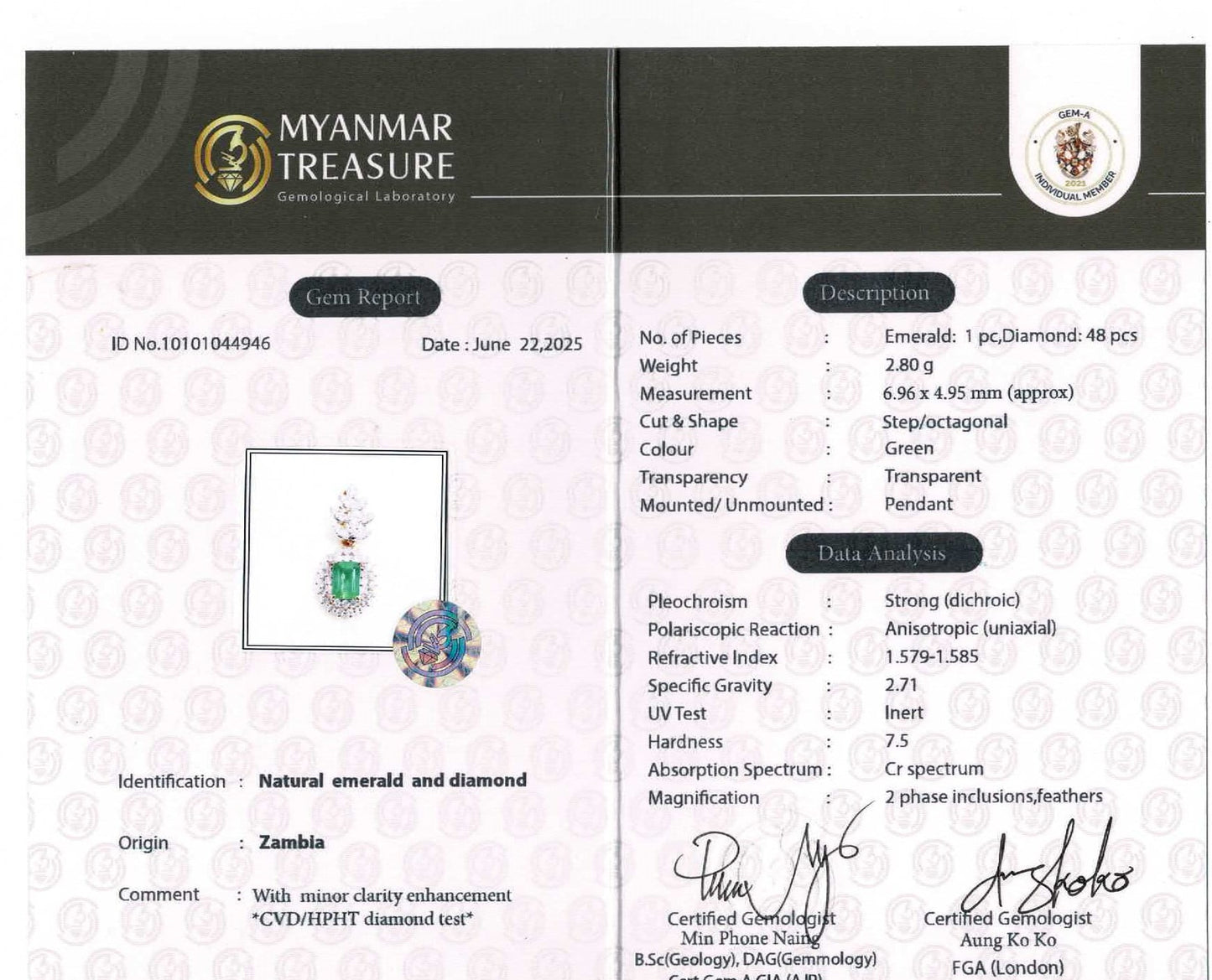 Emerald Cut Natural Emerald and Natural Diamonds Earrings and Pendant Set in 18K Solid Gold