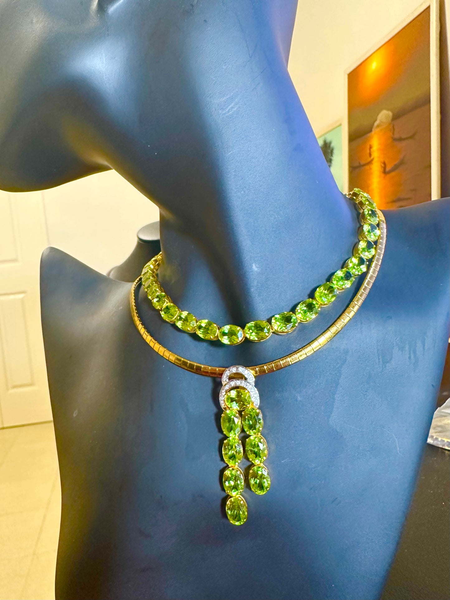 Natural Unheated Burmese Peridot (31.55 CT) Tennis Necklace in 18K Solid Gold