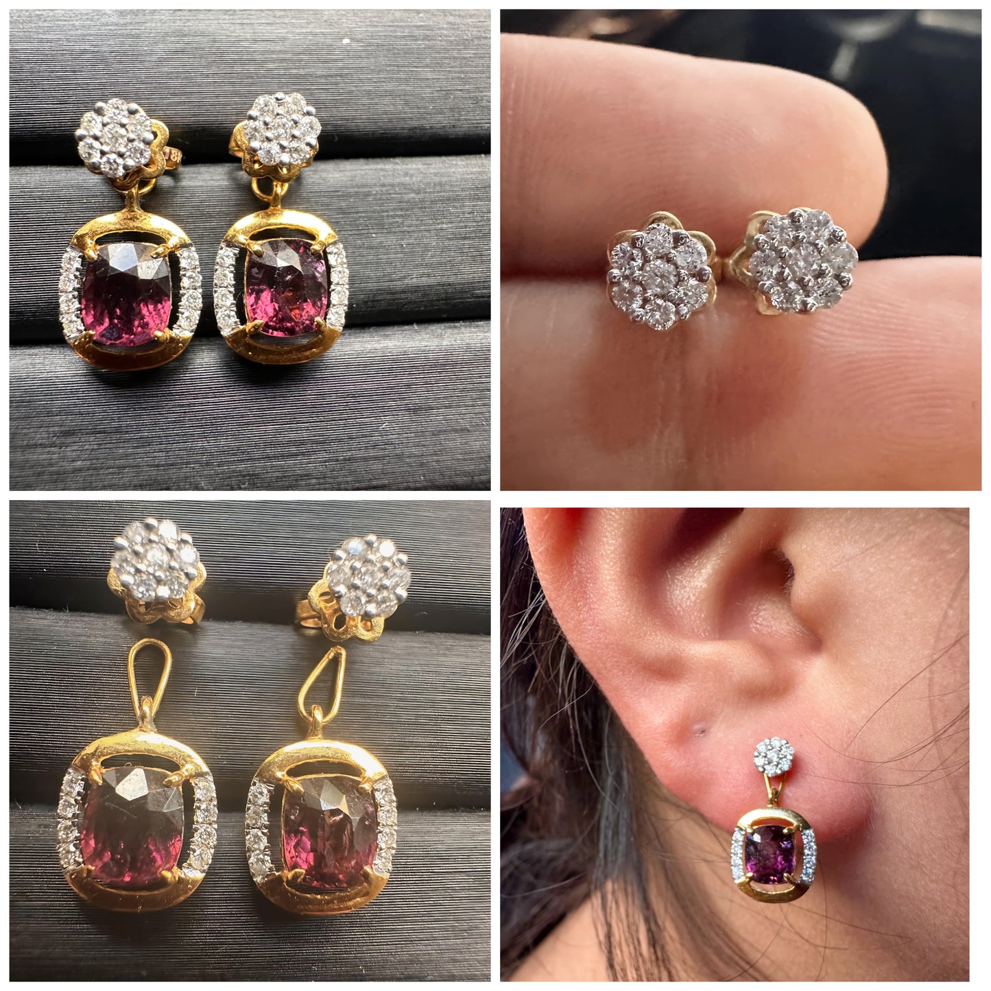 Multi-Way Natural Unheated Burmese Spinel Earrings – Includes Natural Diamond Studs