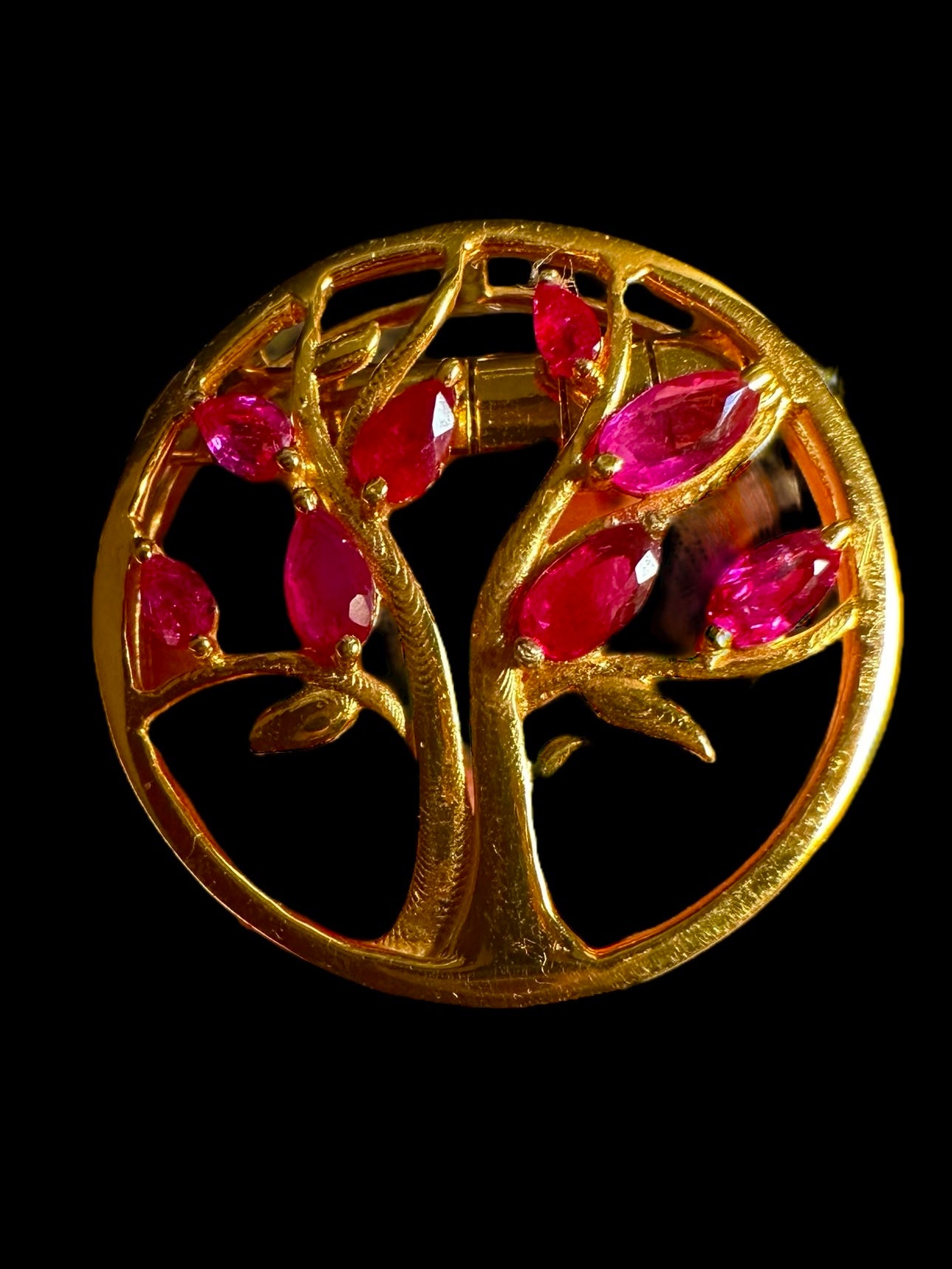 Modern Tree of Life Pendant with Natural Unheated Burmese Rubies on a Solid Gold Chain