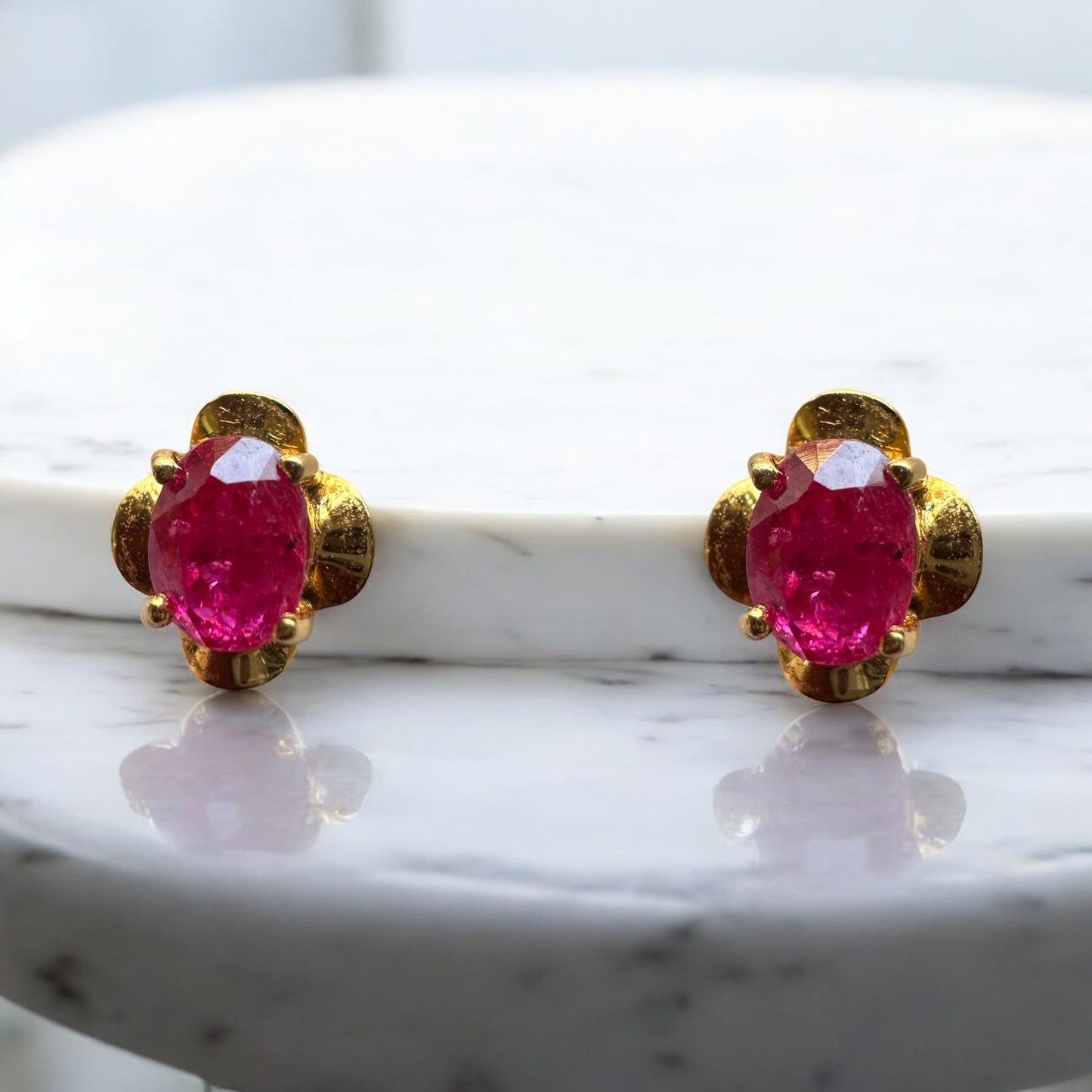 Timeless Nature Unheated Burmese Ruby Earrings Stud– 18K Solid Gold