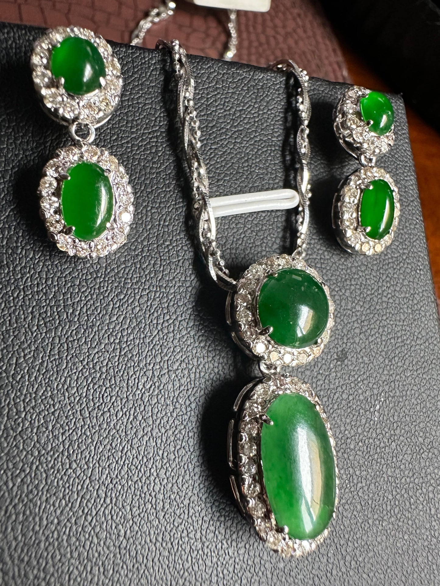 Two Step Drop Earrings Natural Untreated Burmese Jadeite & Diamonds