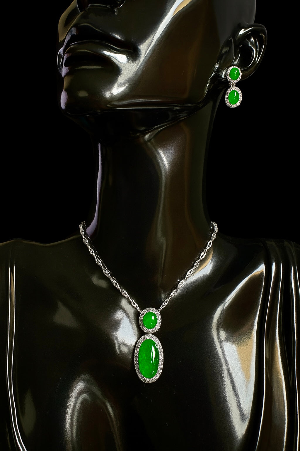 Two Step Drop Pendant Natural Untreated Burmese Jadeite & Diamonds
