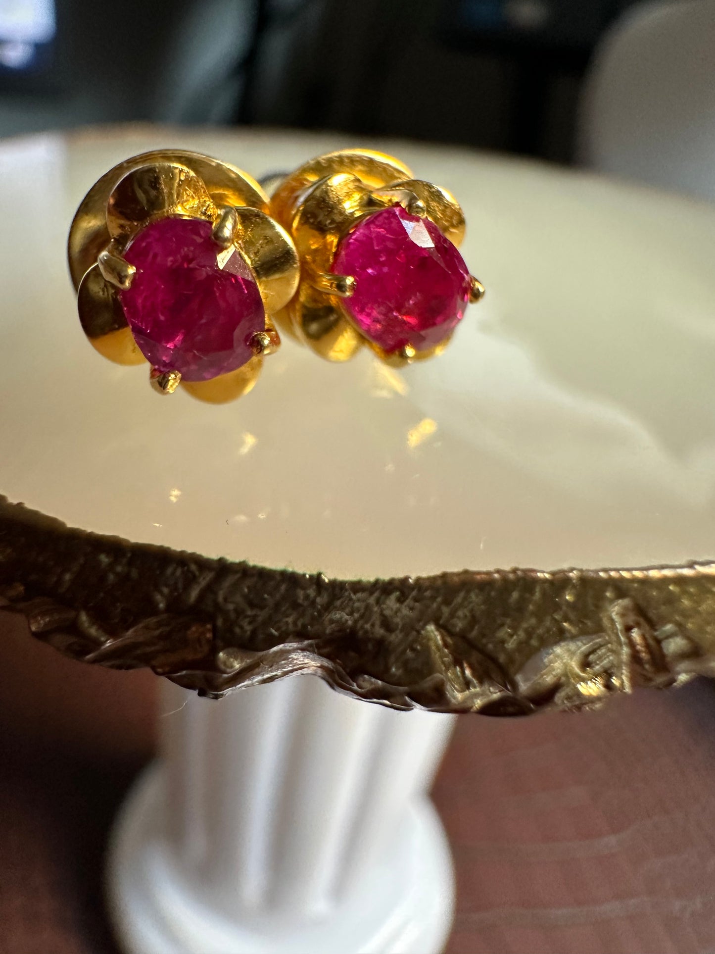 Timeless Nature Unheated Burmese Ruby Earrings Stud– 18K Solid Gold