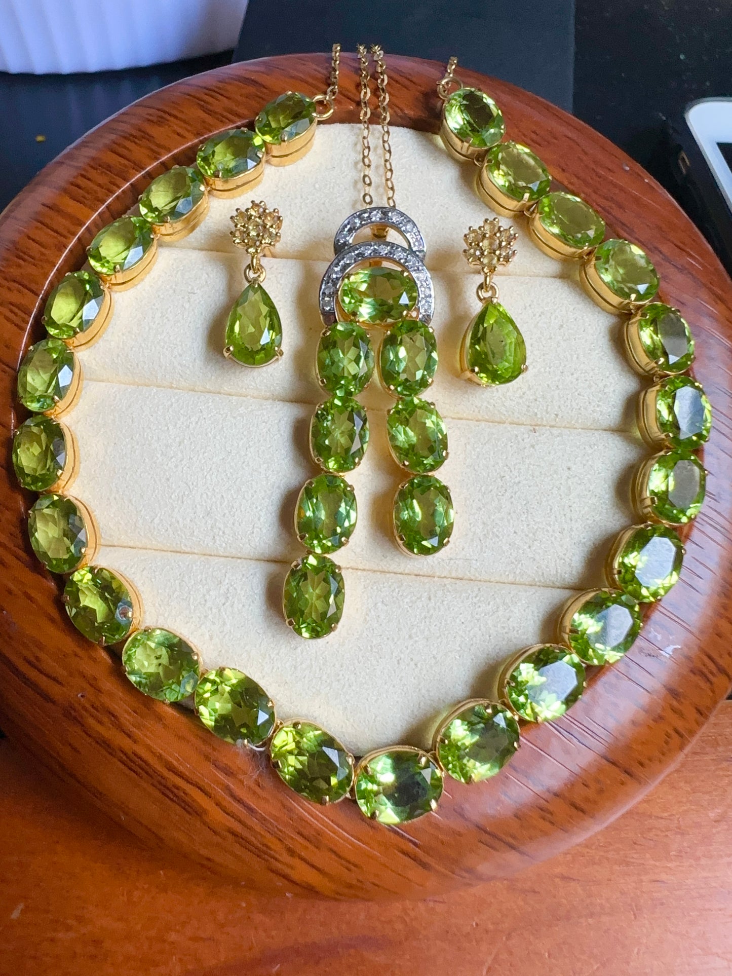 Natural Unheated Burmese Peridot (31.55 CT) Tennis Necklace in 18K Solid Gold