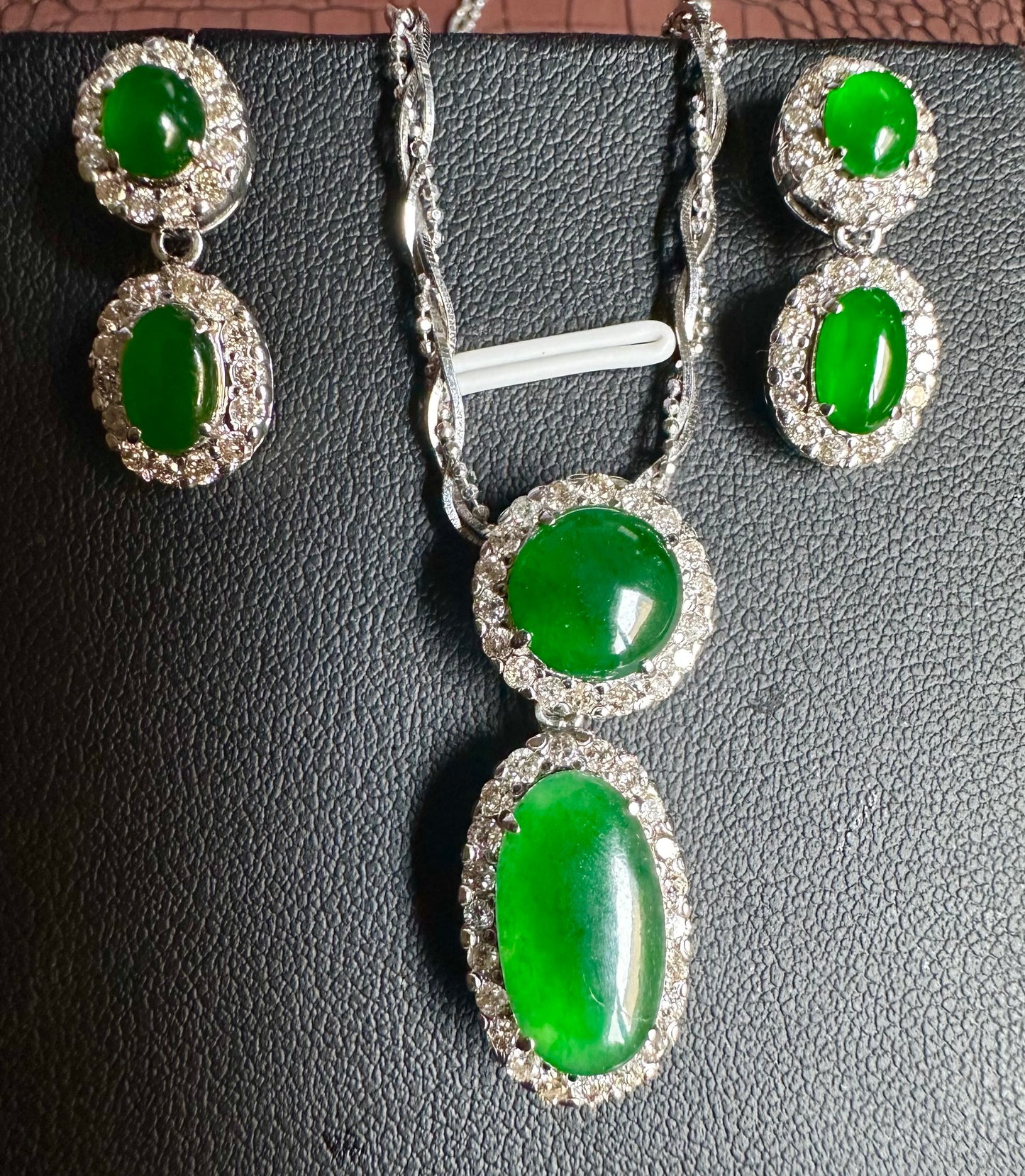 Two Step Drop Pendant Natural Untreated Burmese Jadeite & Diamonds