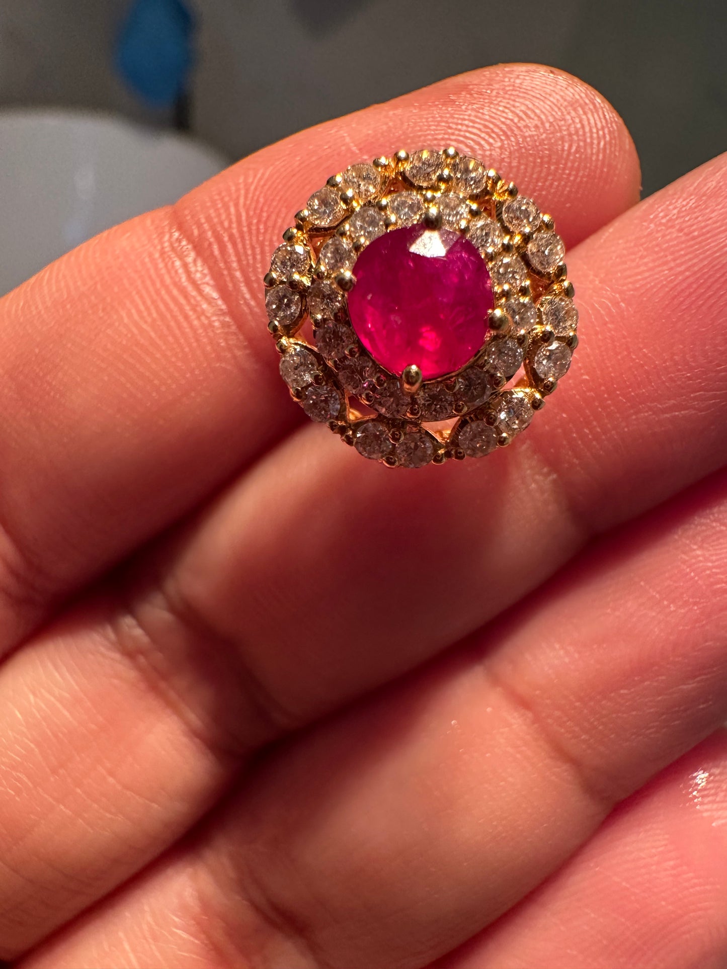 2 Full Carats of Natural Unheated Burmese Ruby & Diamond Halo Earring Set (Matching Pendant Available)