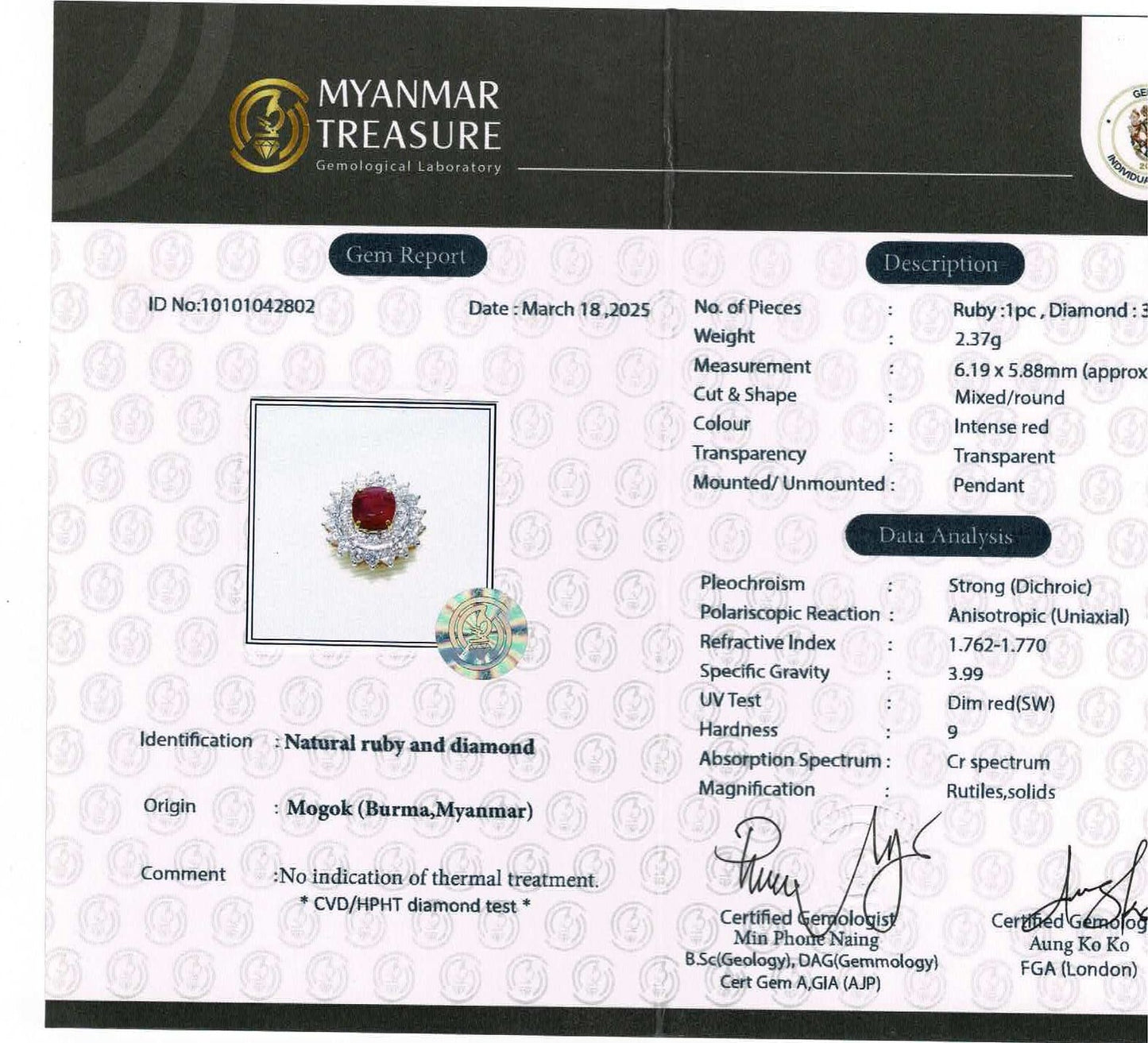 Two Halo Brilliance: Natural Diamonds & Natural Unheated Burmese Ruby (1CT) Pendant with Solid Gold Chain