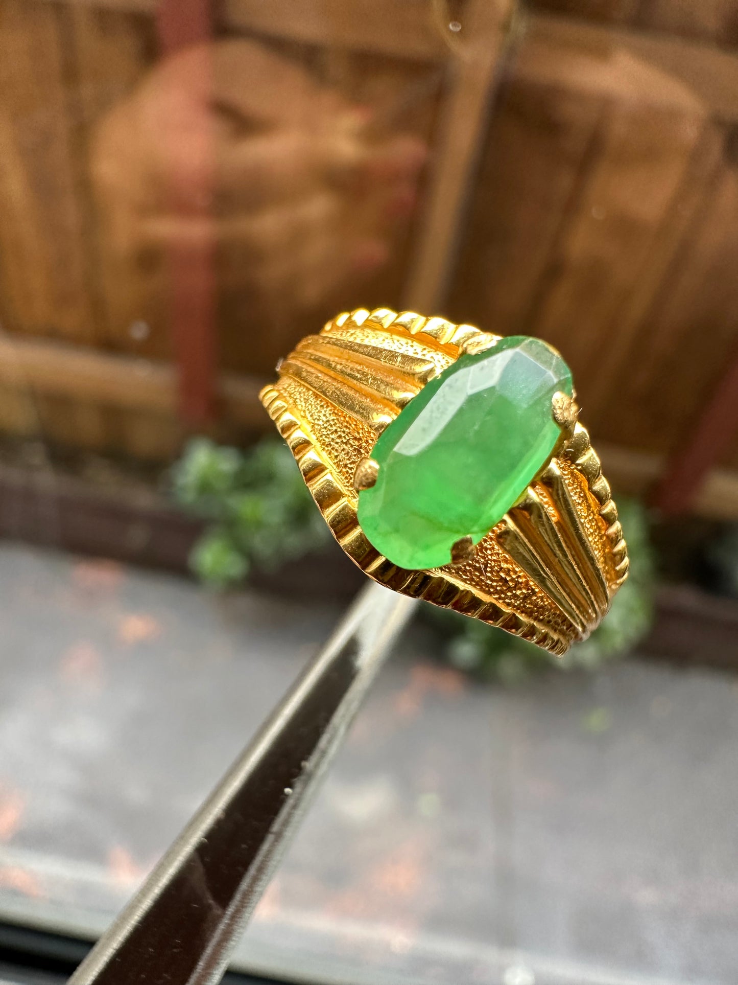 Unisex Ring - Apple Green Natural Untreated Burmese Jadeite Jade (Type A) in 22K Solid Gold.