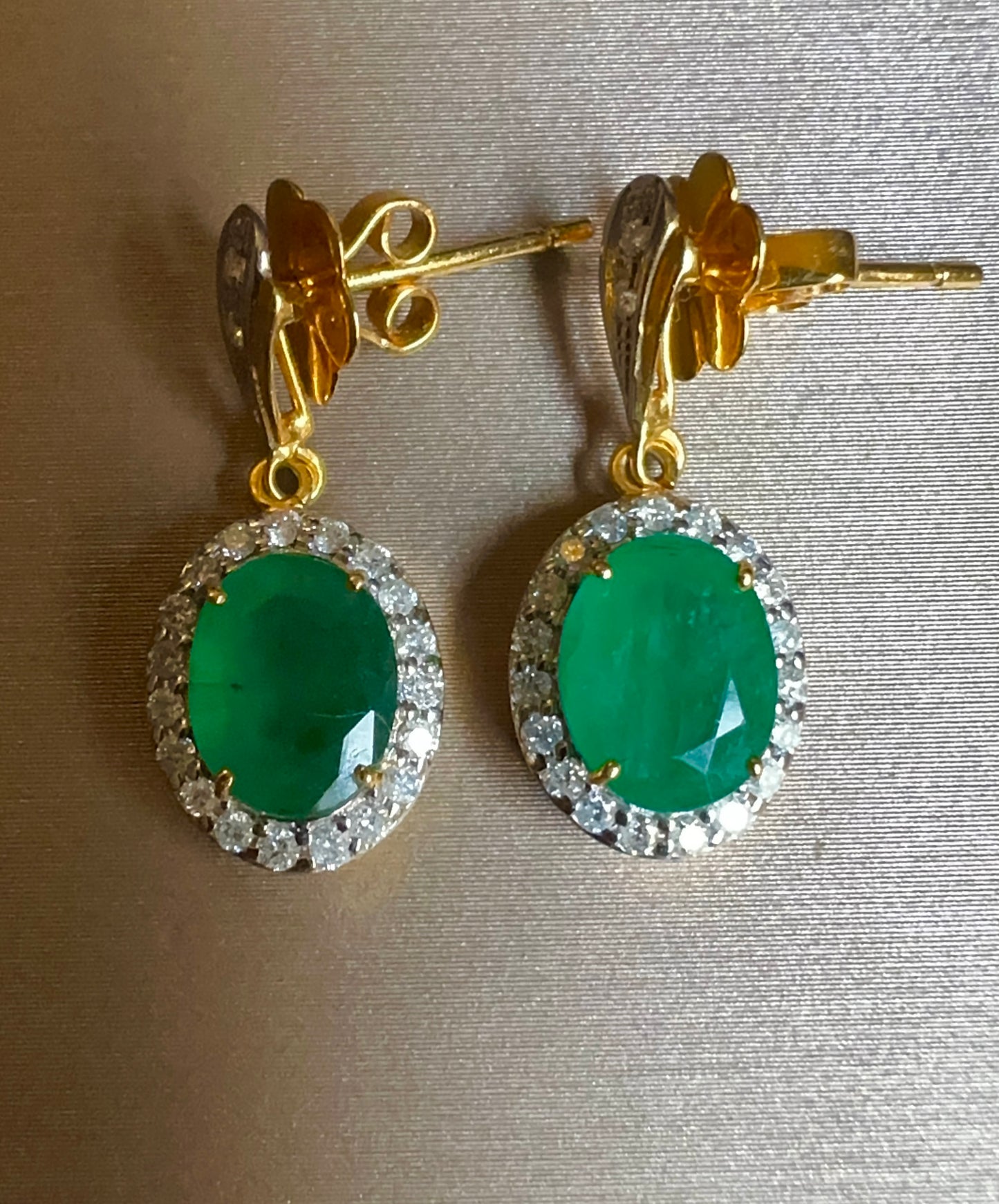 Timeless Natural Emerald & Diamond Dangle Earrings in 20K Solid Gold
