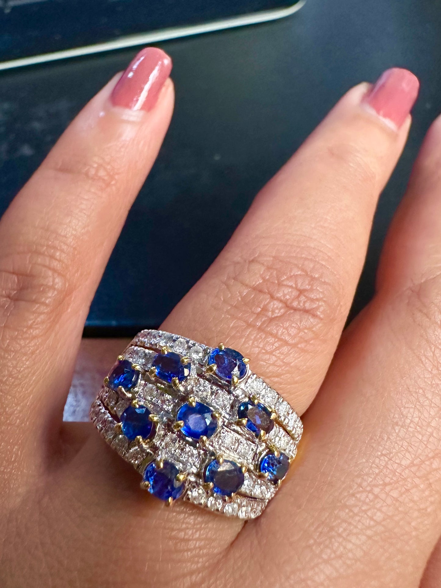 Unisex Natural Diamonds and Natural Unheated Sapphires (2CT) Ring in 20K Solid Gold