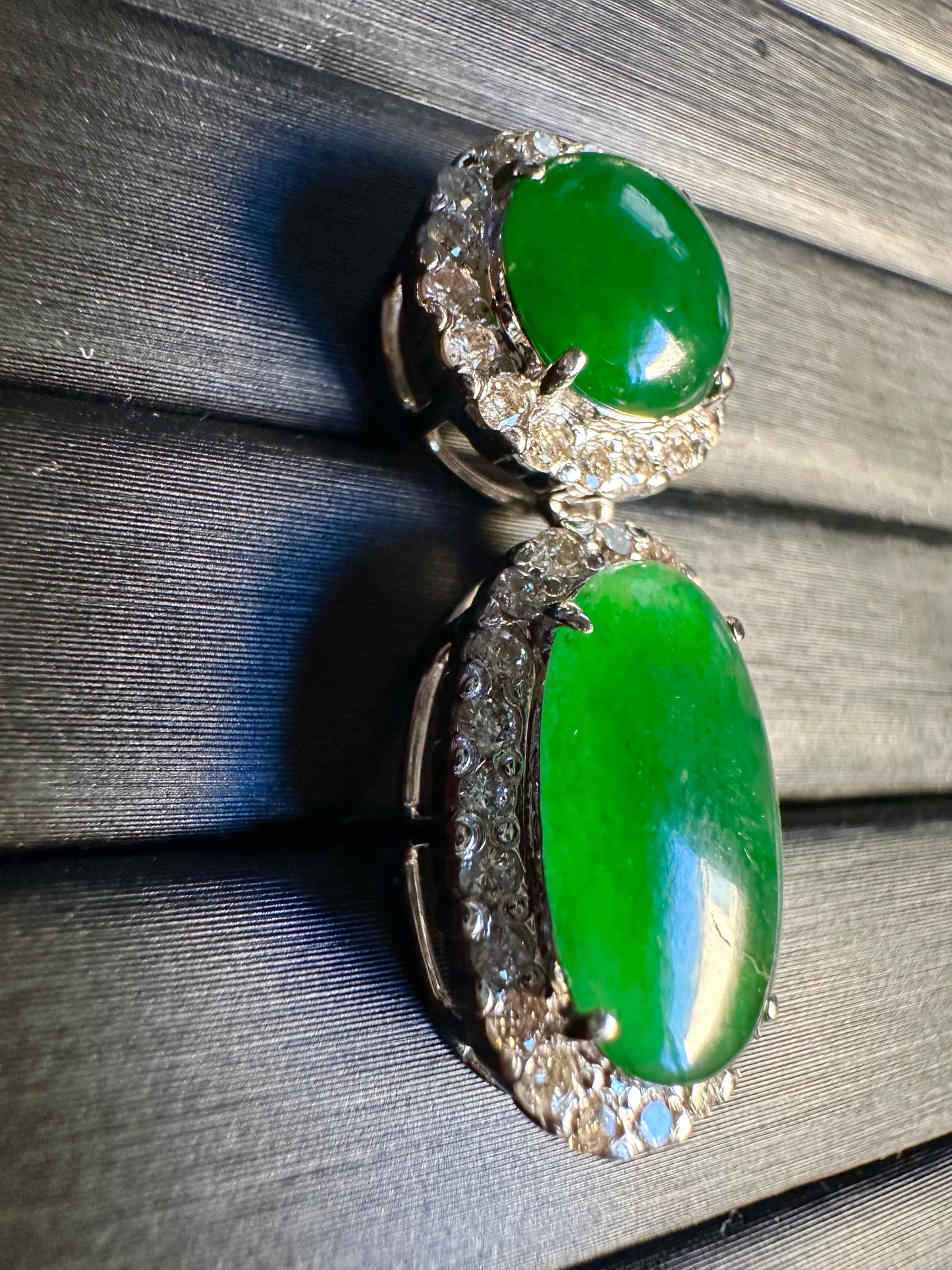 Two Step Drop Pendant Natural Untreated Burmese Jadeite & Diamonds