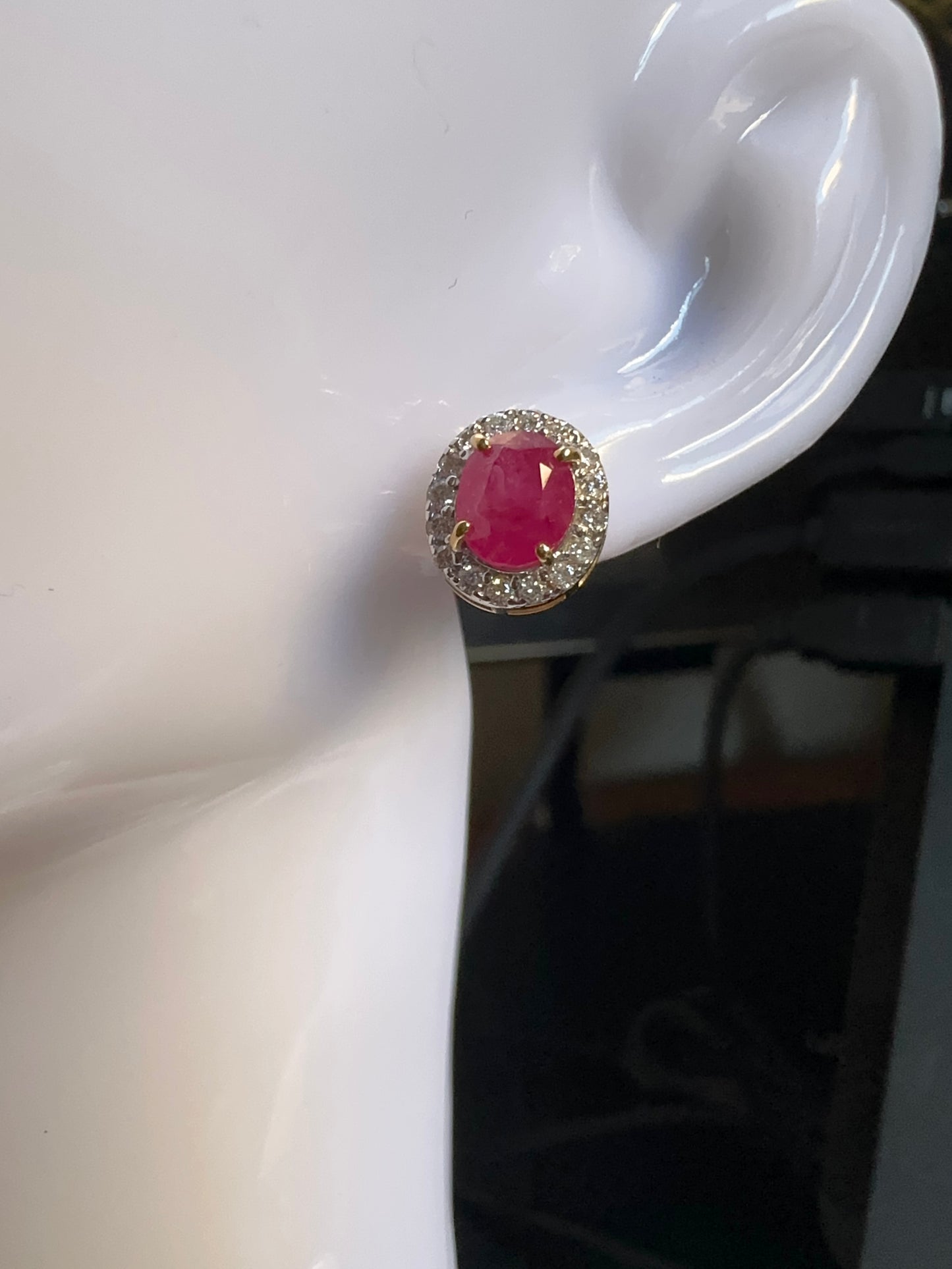 Natural unheated Burmese rubies (2.4CT) and natural diamond drop earrings in 20K solid gold
